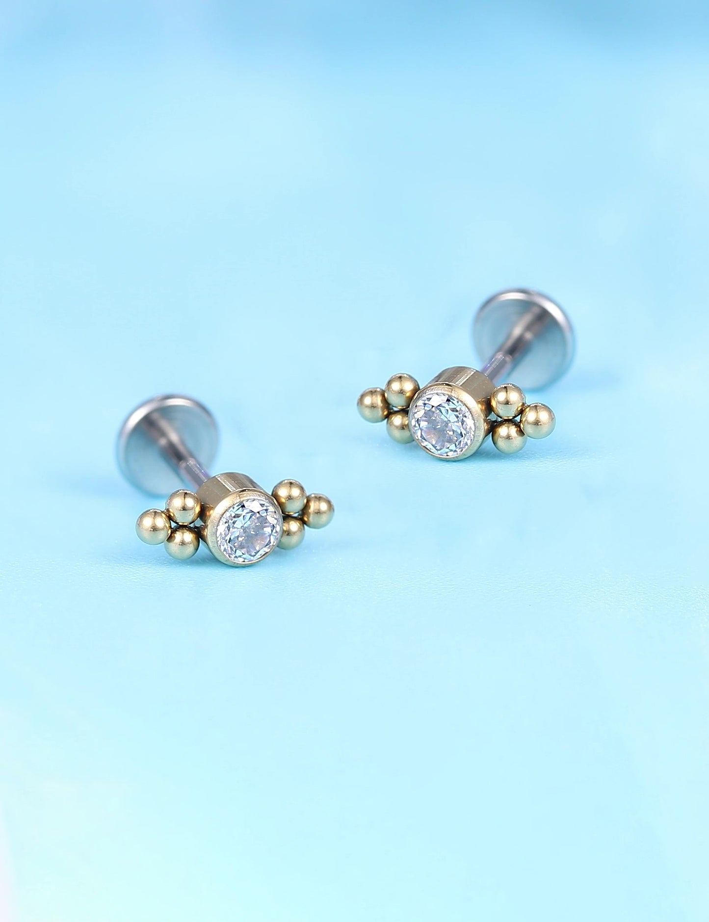 Limerencia G23 Hypoallergenic 18g Flat Back Stud Earrings | F136 Implant Grade Titanium Press Fit Threadless Push Pop in Cartilage Helix Labret Lip Monroe Tragus Piercing Studs- Deux