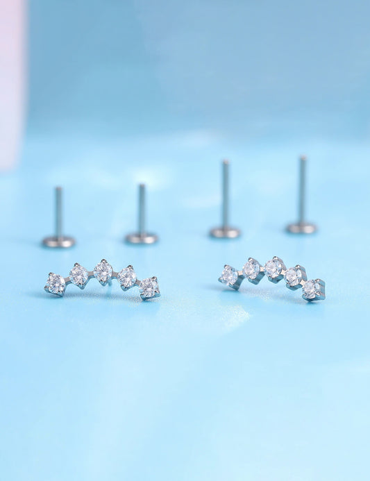 limerencia G23 Hypoallergenic 18g Flat Back Stud Earrings | F136 Implant Grade Titanium Press Fit Threadless Push Pop in Cartilage Helix Labret Lip Monroe Tragus Piercing Studs- Five Prong Cluster