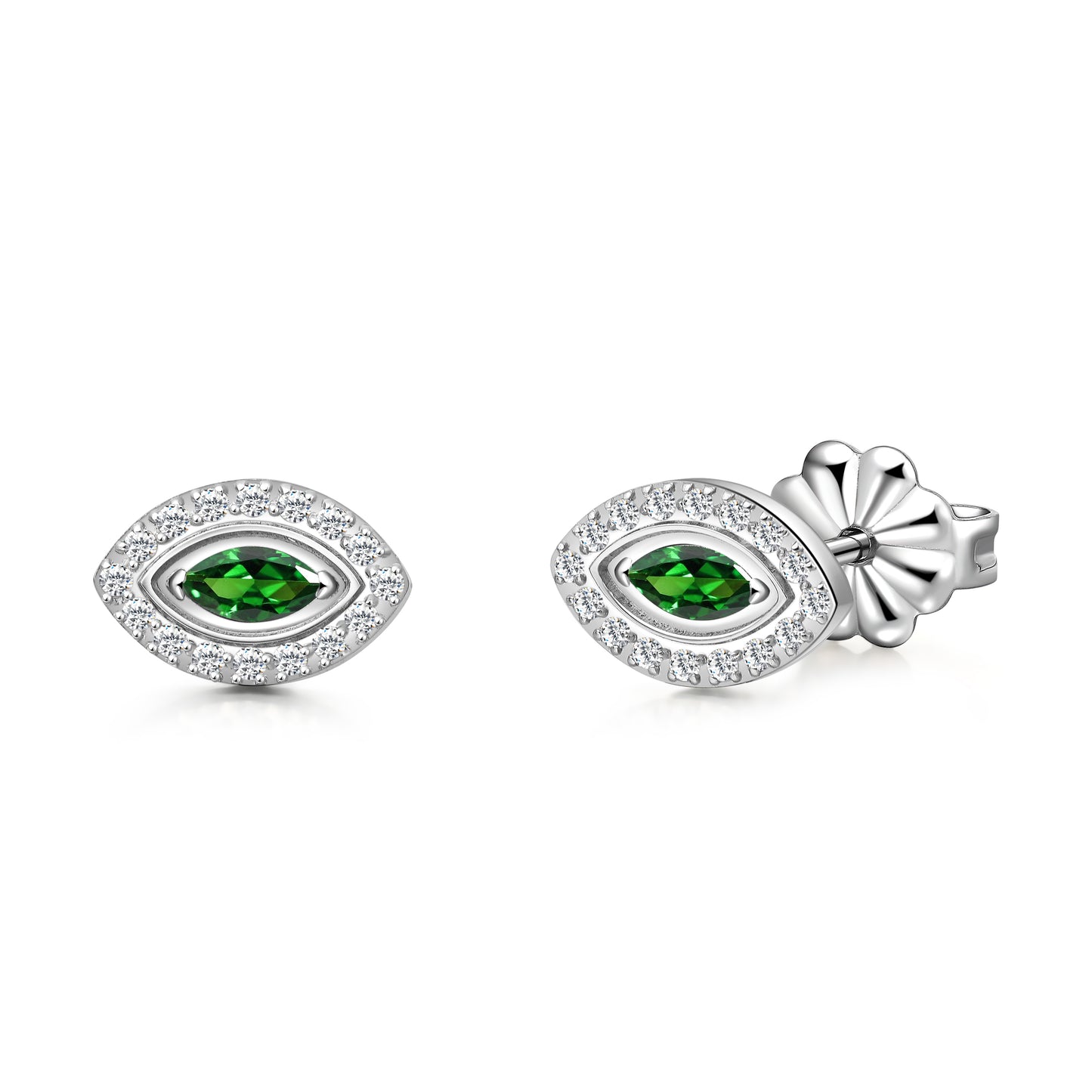 Limerencia Hypoallergenic F136 Pure Titanium Earrings, G23 Implant Grade Titanium Studs, Evil Eye Helix Studs with CZ Cluster, Minimalist Style for Women Sensitive Ears (Green Silver)