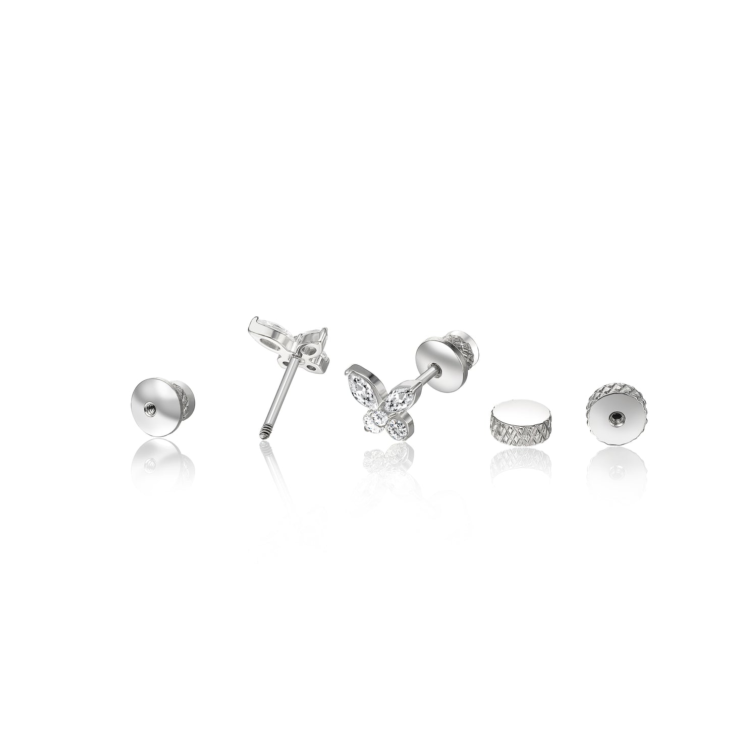 limerencia Hypoallergenic G23 Implant Grade Titanium Screw Back Earrings Tragus 20G Helix F136 Piercing Post for Girls' Sensitive Ears Cartilage- Butterfly White CZ