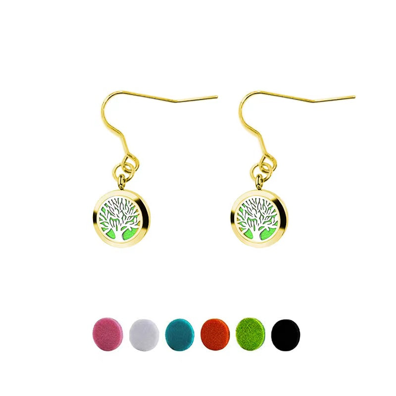 Titanium Drop Dangle Earrings,Aromatherapy Essential Oil Diffuser,hypoallergenic Keep a good mood calm and relaxed (Golden - Tree of Life)