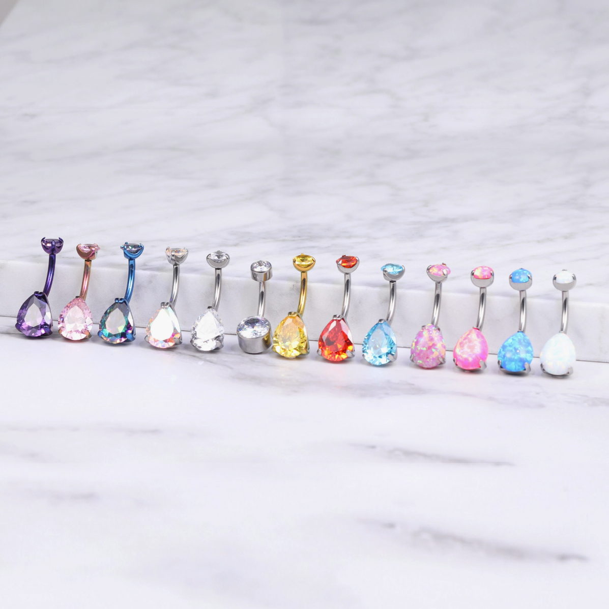 limerencia G23 Titanium Belly Button Rings hypoallergenic medical implant grade 14G Teardrop CZ Belly Navel Rings Piercing Belly Bars(Water drop belly button ring) (steel)