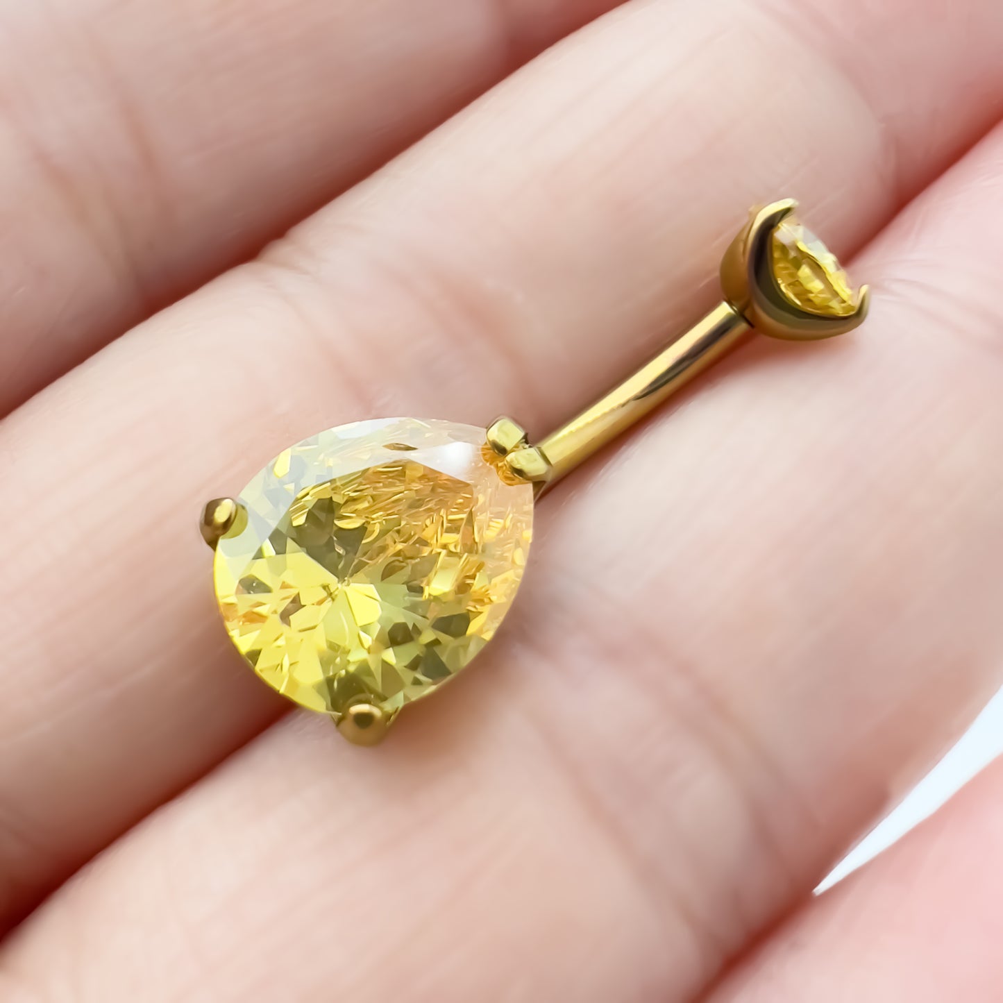 limerencia G23 Titanium Belly Button Rings hypoallergenic medical implant grade 14G Teardrop CZ Belly Navel Rings Piercing Belly Bars(Water drop belly button ring) (Gold + Yellow)