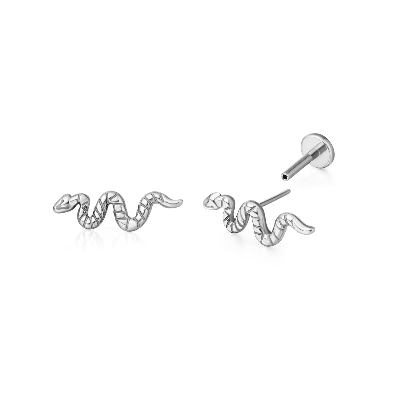 Limerencia G23 Hypoallergenic 18g Flat Back Stud Earrings | F136 Implant Grade Titanium Press Fit Threadless Push Pop in Cartilage Helix Labret Lip Monroe Tragus Piercing Studs- Snake