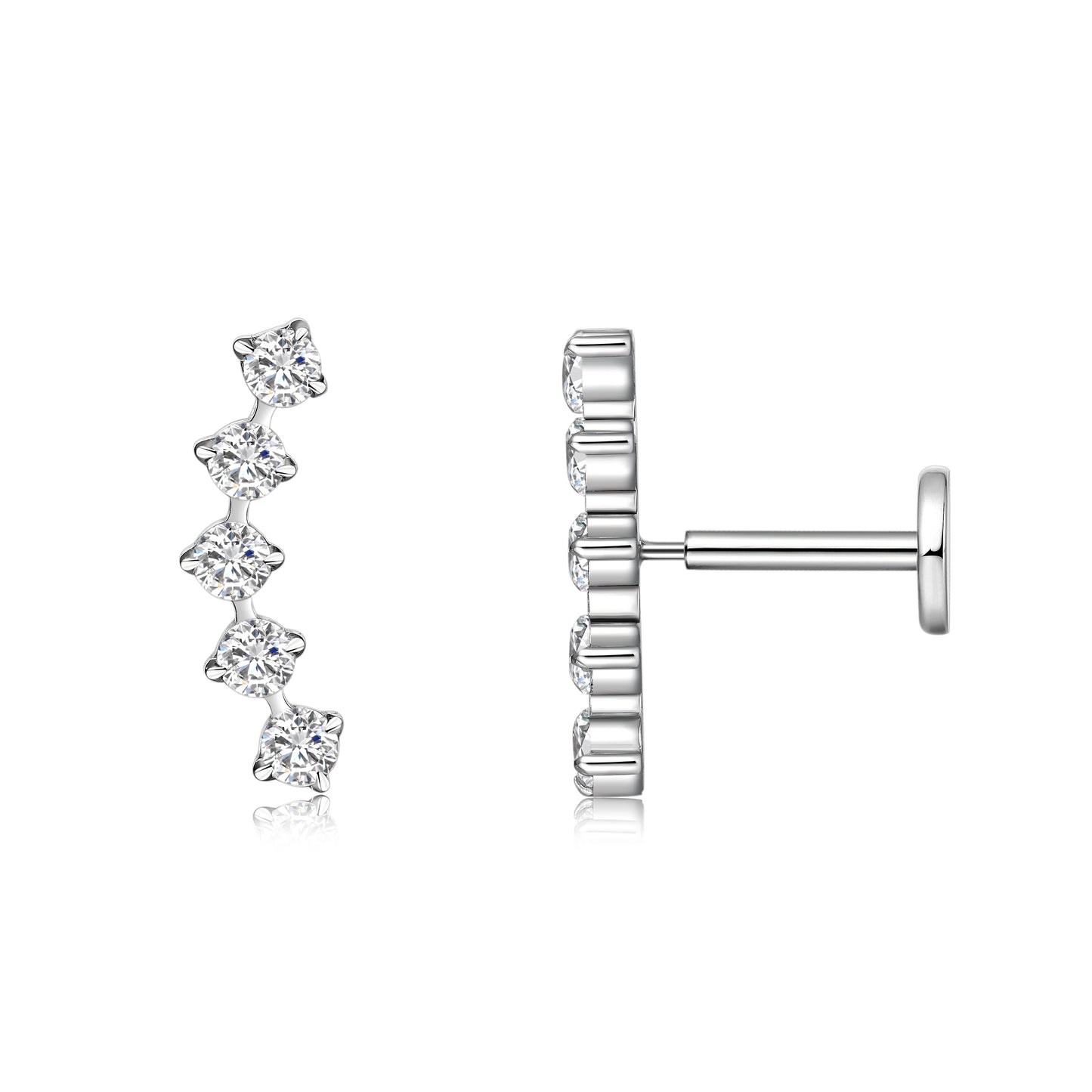 limerencia G23 Hypoallergenic 18g Flat Back Stud Earrings | F136 Implant Grade Titanium Press Fit Threadless Push Pop in Cartilage Helix Labret Lip Monroe Tragus Piercing Studs- Five Prong Cluster
