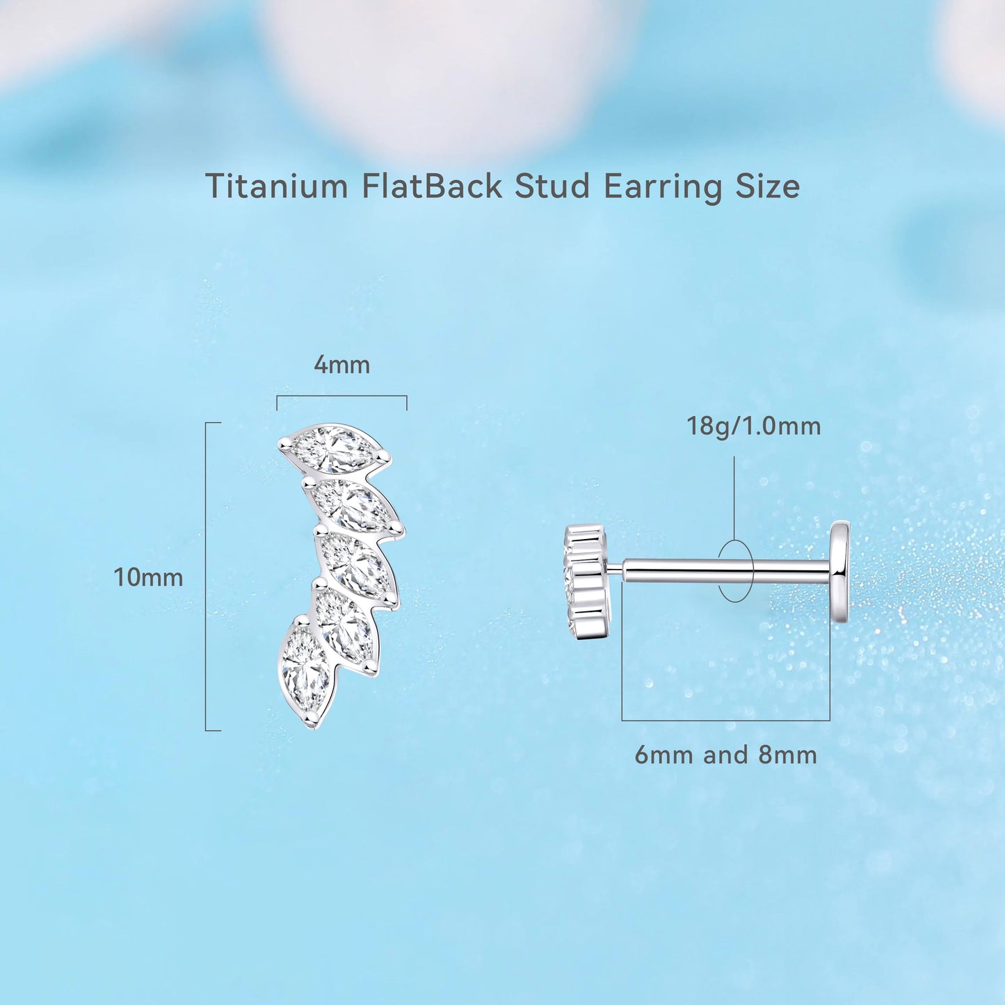 limerencia G23 Hypoallergenic 18g Flat Back Stud Earrings | F136 Implant Grade Titanium Press Fit Threadless Push Pop in Cartilage Helix Labret Lip Monroe Tragus Piercing Studs- Crystal Climber