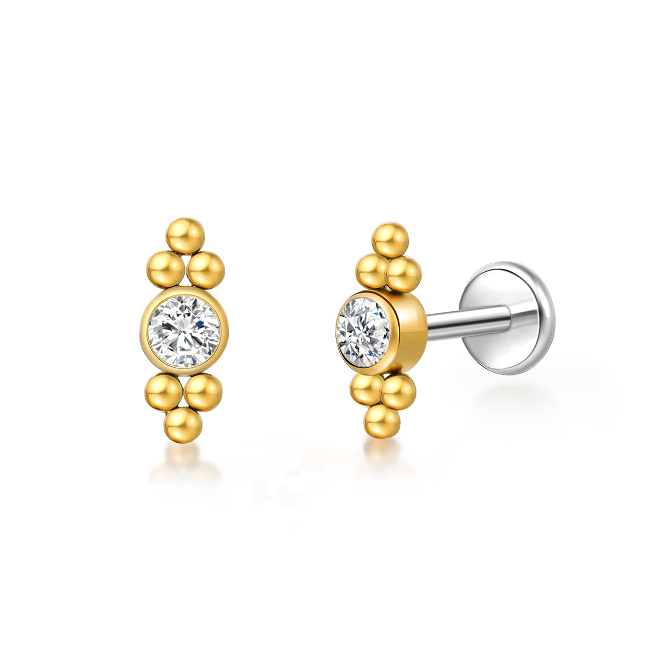 Limerencia G23 Hypoallergenic 18g Flat Back Stud Earrings | F136 Implant Grade Titanium Press Fit Threadless Push Pop in Cartilage Helix Labret Lip Monroe Tragus Piercing Studs- Deux