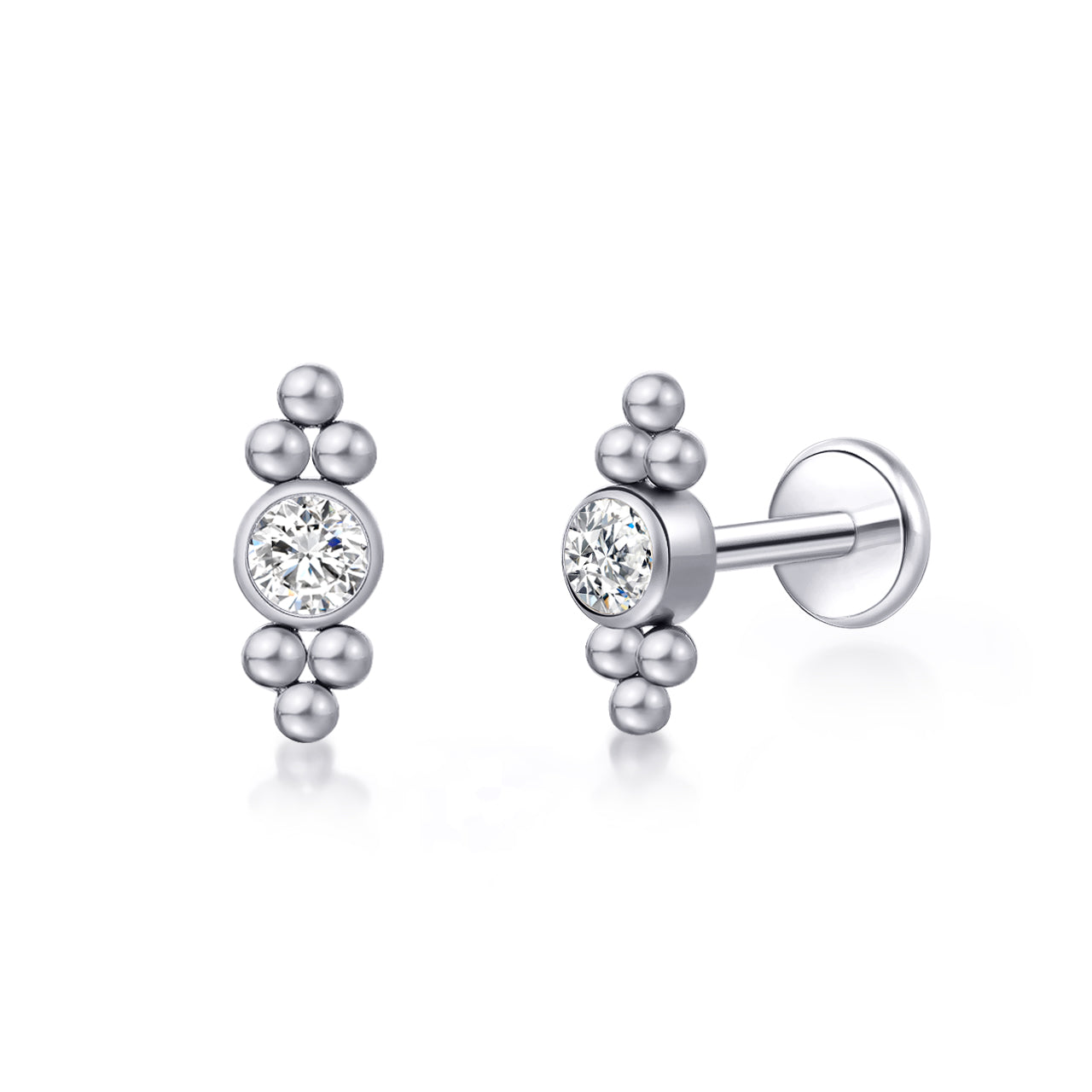 Limerencia G23 Hypoallergenic 18g Flat Back Stud Earrings | F136 Implant Grade Titanium Press Fit Threadless Push Pop in Cartilage Helix Labret Lip Monroe Tragus Piercing Studs- Deux