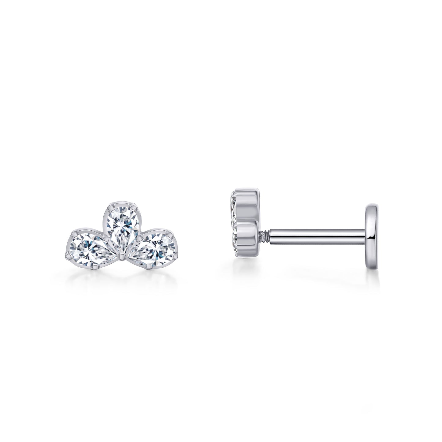 limerencia 18g Titanium Internally Threaded Tragus Piercing Jewelry CZ Top Flat Back Piercing Nose Studs Earring, Helix, Cartilage, Labret, Monroe for Women or Men- Three Water Drops