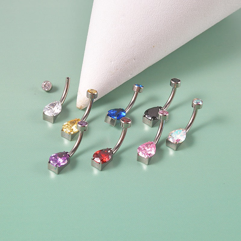 limerencia 14G G23 Titanium Belly Button Ring with Small Teardrop Cubic Zirconia 10mm Internally Threaded Navel Piercing Jewelry (10 mm, Champagne CZ)