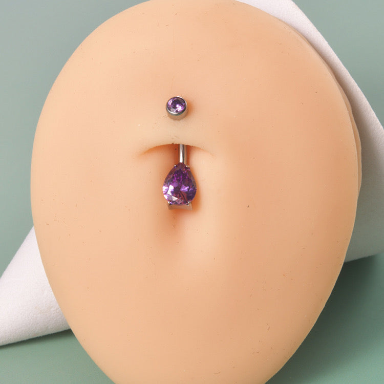limerencia 14G G23 Titanium Belly Button Ring with Small Teardrop Cubic Zirconia 10mm Internally Threaded Navel Piercing Jewelry (10 mm, Aurora Borealis)
