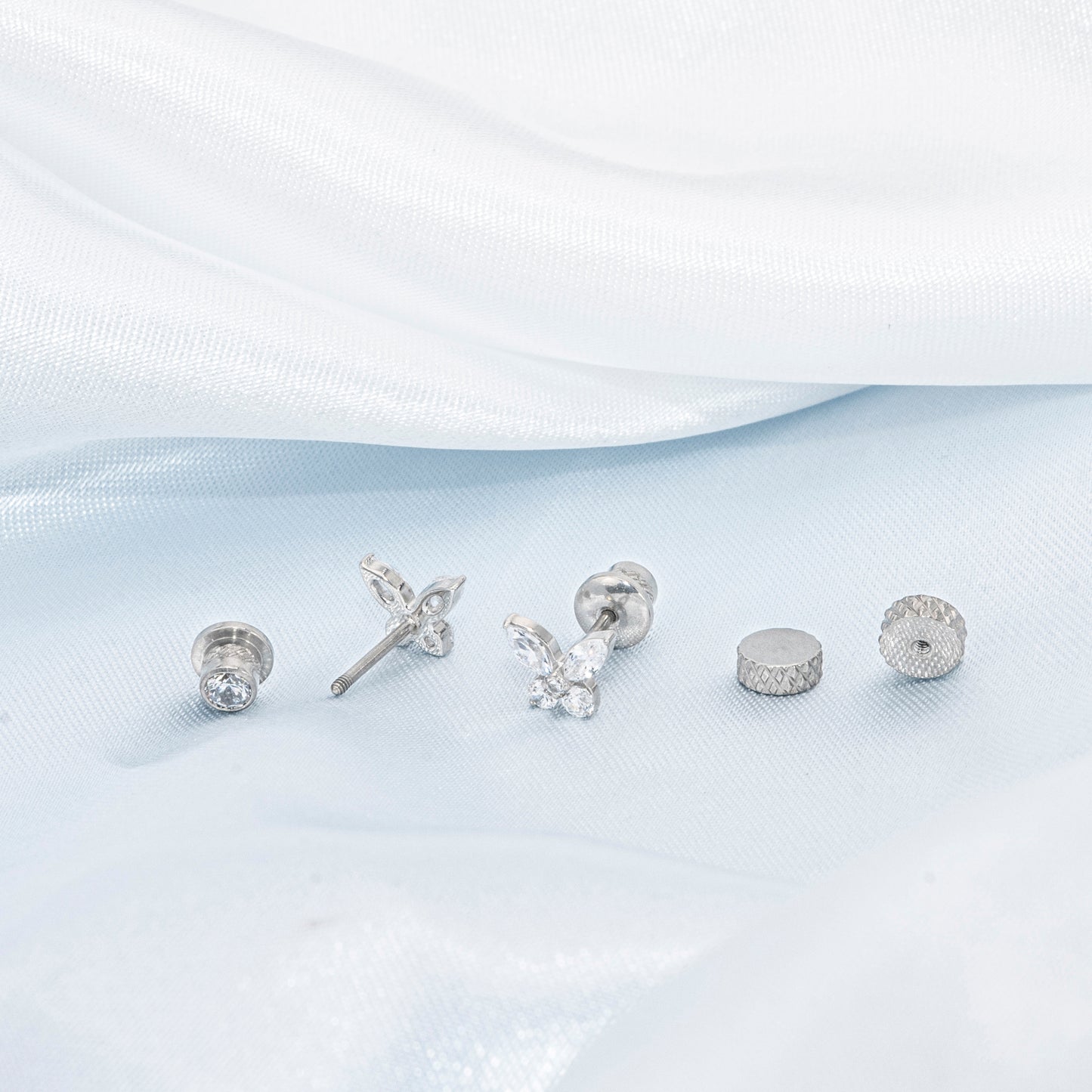 limerencia Hypoallergenic G23 Implant Grade Titanium Screw Back Earrings Tragus 20G Helix F136 Piercing Post for Girls' Sensitive Ears Cartilage- Butterfly White CZ