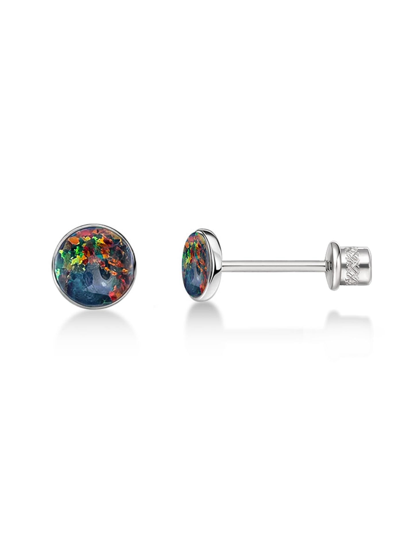 limerencia Hypoallergenic G23 Implant Grade Titanium Screw Back Earrings Tragus 20G Helix F136 Piercing Post for Girls' Sensitive Ears Cartilage- Black / White Opal