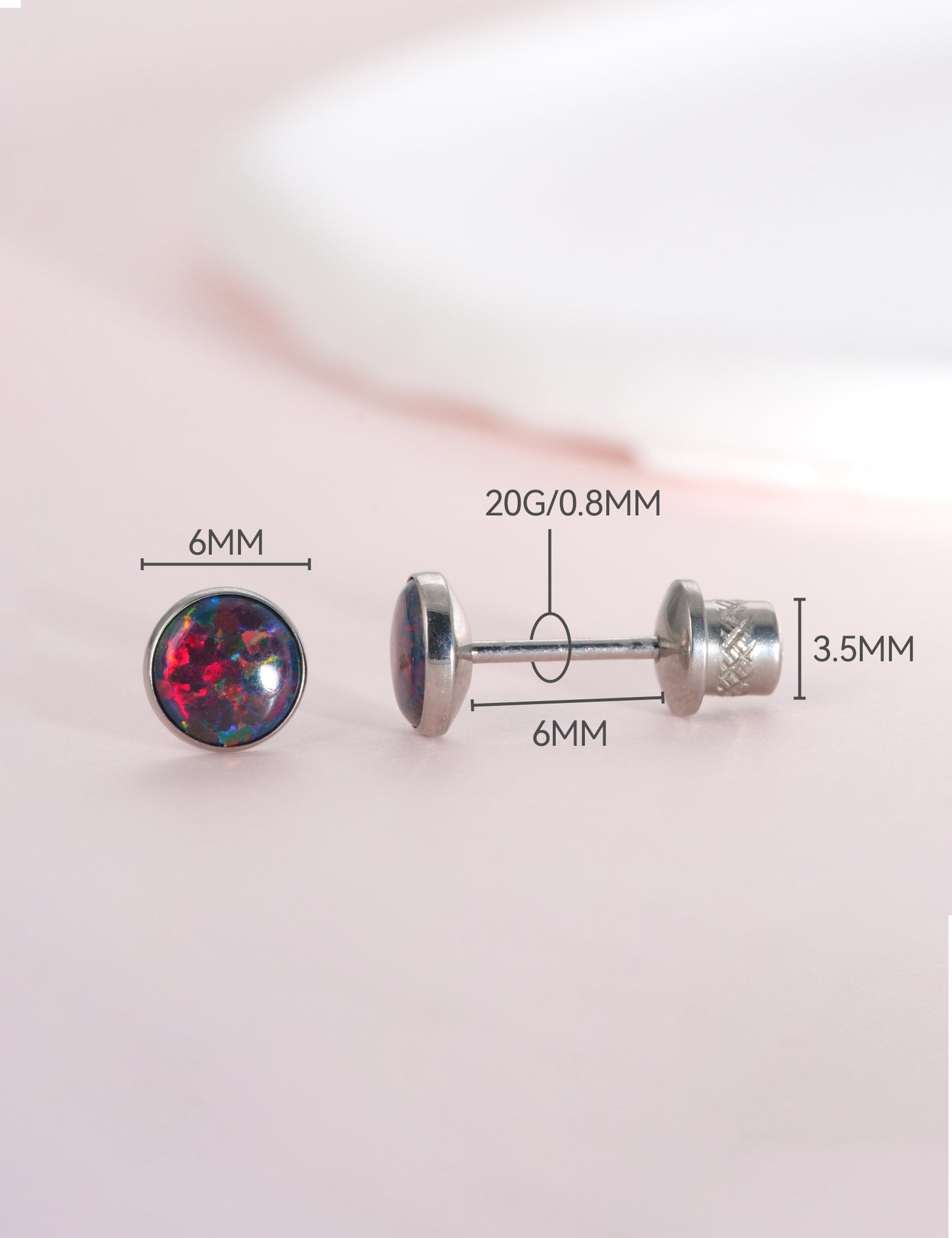 limerencia Hypoallergenic G23 Implant Grade Titanium Screw Back Earrings Tragus 20G Helix F136 Piercing Post for Girls' Sensitive Ears Cartilage- Black / White Opal