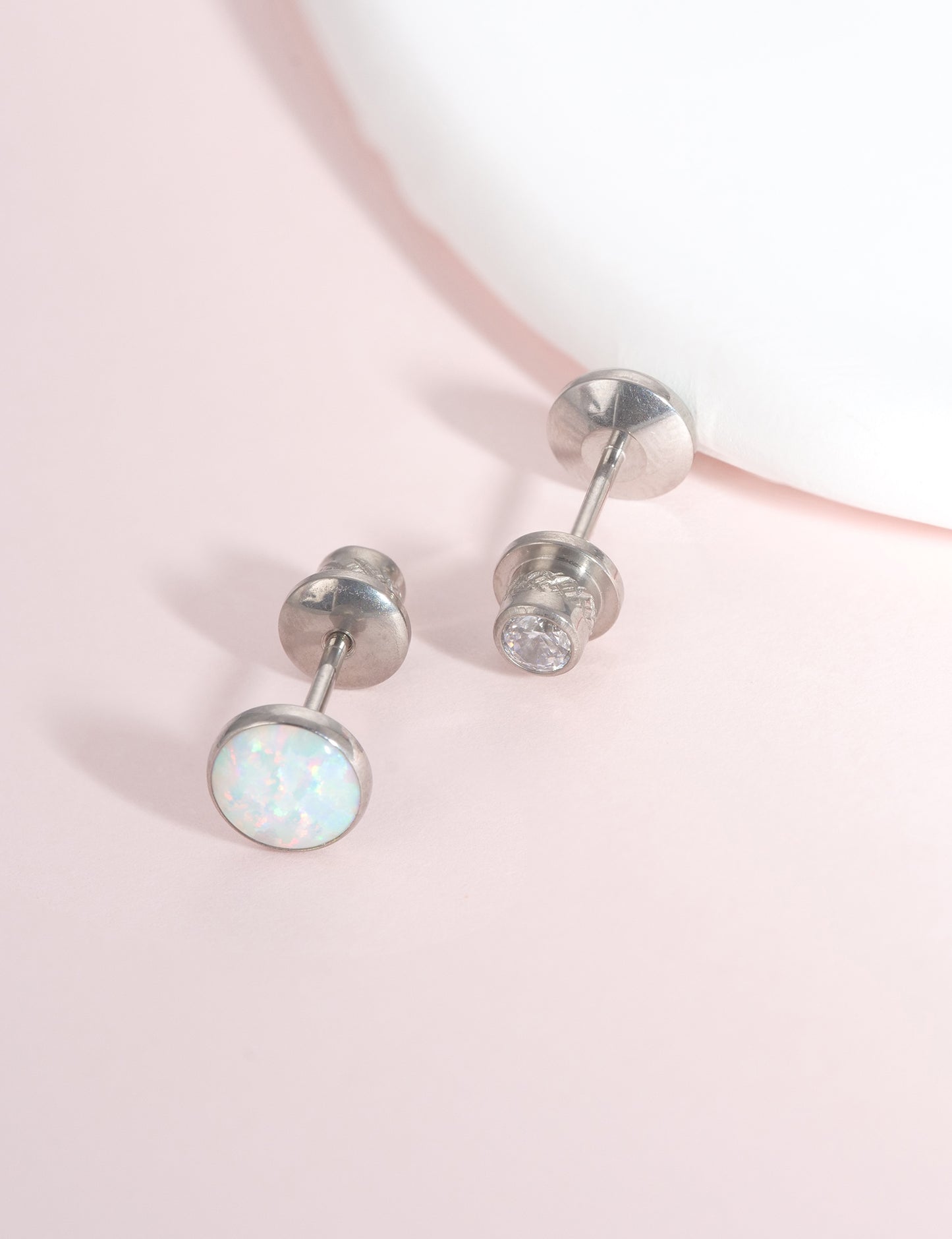 limerencia Hypoallergenic G23 Implant Grade Titanium Screw Back Earrings Tragus 20G Helix F136 Piercing Post for Girls' Sensitive Ears Cartilage- Black / White Opal