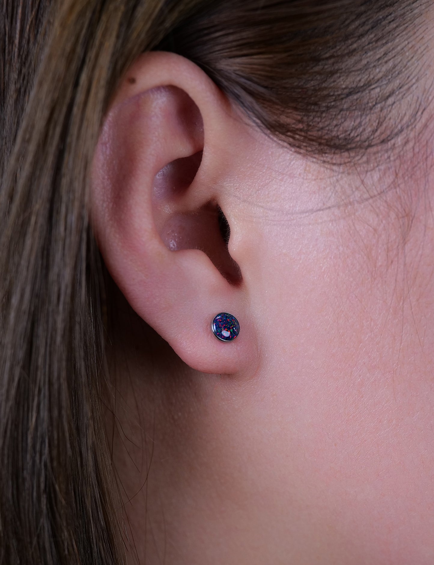 limerencia Hypoallergenic G23 Implant Grade Titanium Screw Back Earrings Tragus 20G Helix F136 Piercing Post for Girls' Sensitive Ears Cartilage- Black / White Opal
