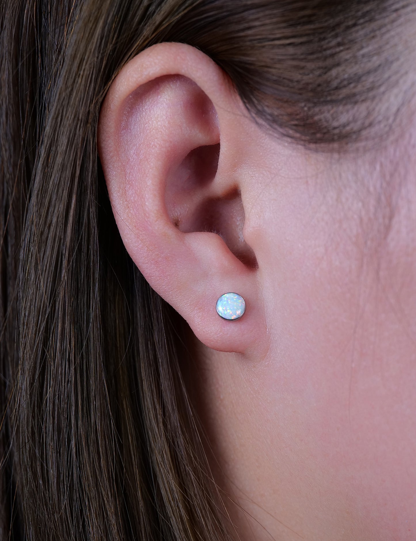 limerencia Hypoallergenic G23 Implant Grade Titanium Screw Back Earrings Tragus 20G Helix F136 Piercing Post for Girls' Sensitive Ears Cartilage- Black / White Opal