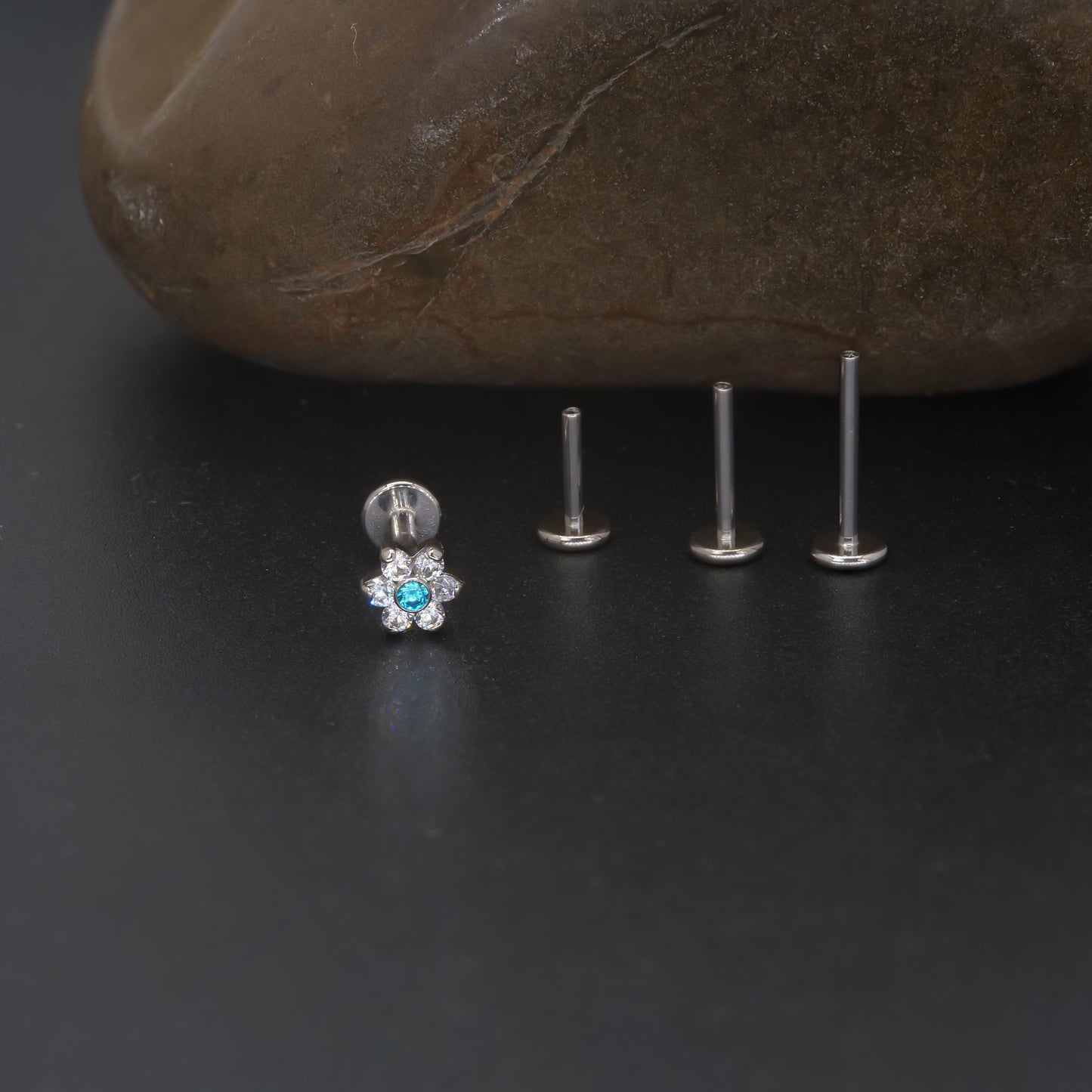 limerencia F136 Titanium Hypoallergenic Piercing Jewelry 18G 6mm 8mm 10mm For Tragus,Helix,Conch,Cartilage,Lip,Implant Grade Flat Back Internally Threaded Stud Earrings (blue flower 1pc)