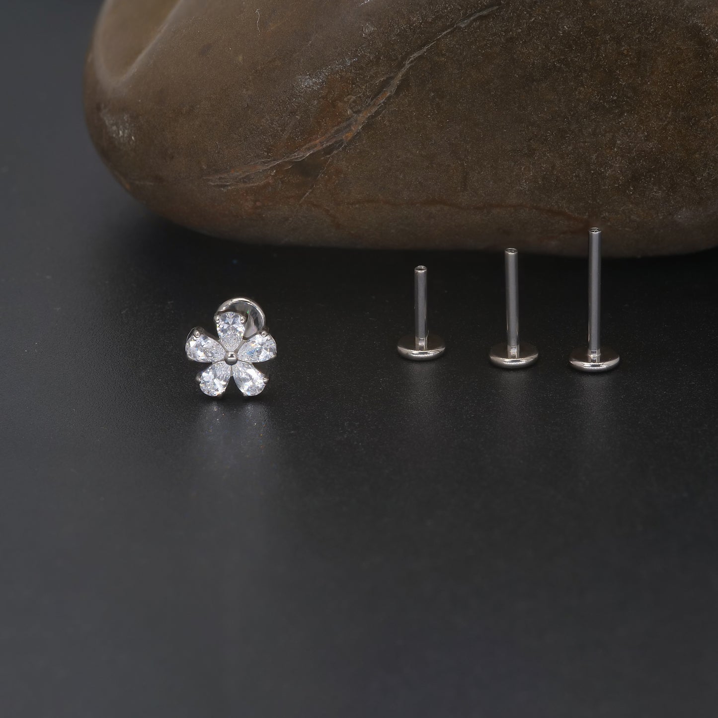 limerencia F136 Titanium Hypoallergenic Piercing Jewelry 18G 6mm 8mm 10mm For Tragus,Helix,Conch,Cartilage,Lip,Implant Grade Flat Back Internally Threaded Stud Earrings (Flower 1pc)