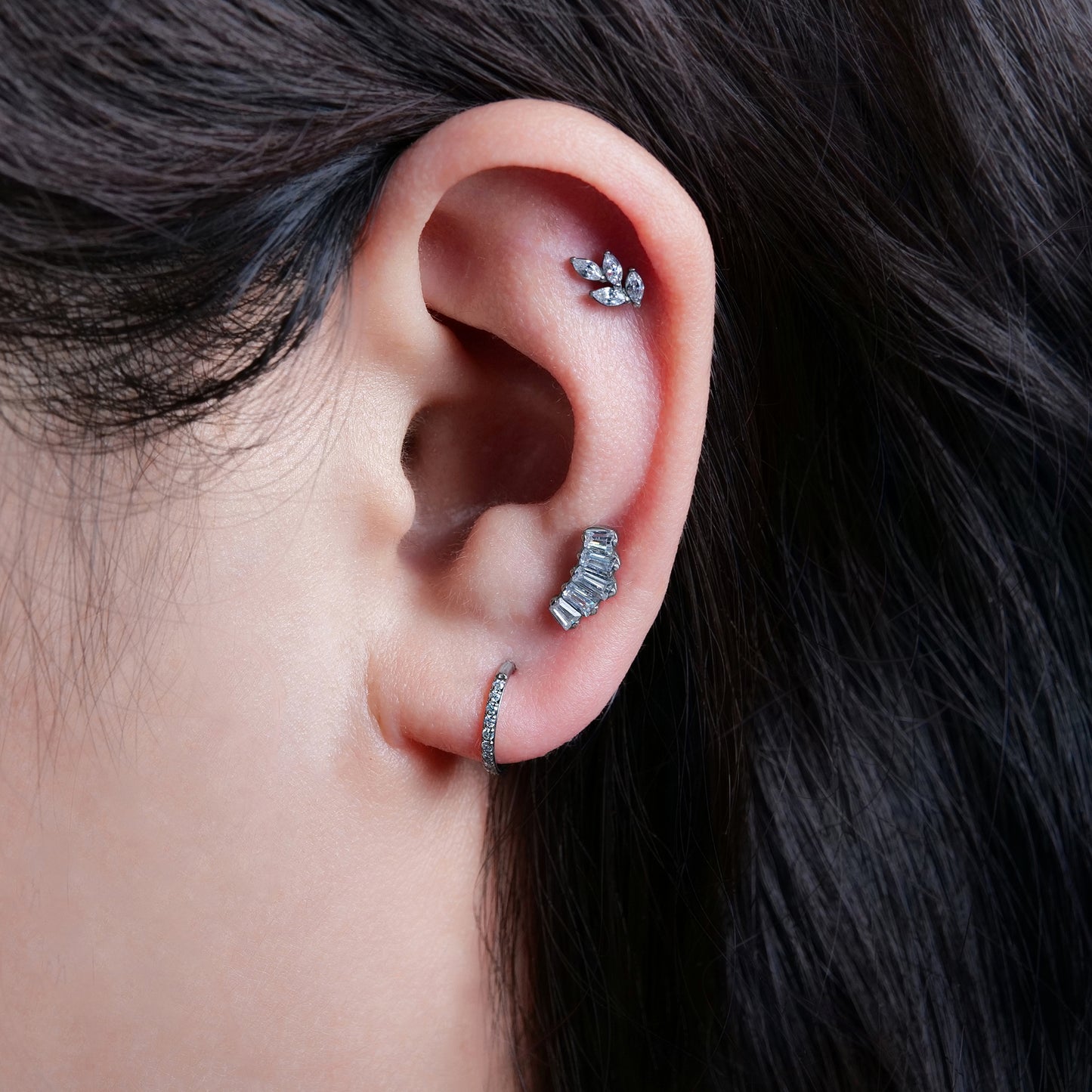 Limerencia Pure Titanium Hypoallergenic Earrings | White CZ Cluster Crown| Implant Grade Piercing jewelry| Suitable for Sensitive Ears Delicate Jewelry