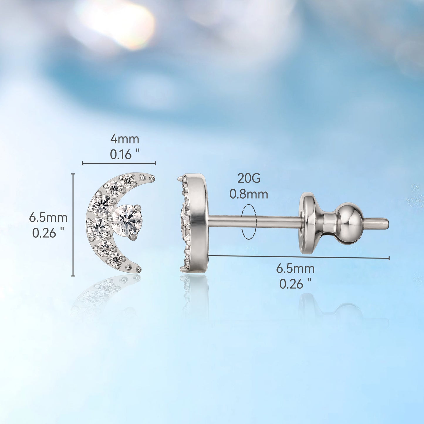 Limerencia F136 Pure Titanium Hypoallergenic Implant Grade Studs, G23 Small Dainty Cubic Zirconia Earrings for Women's Sensitive Ears(sun moon)