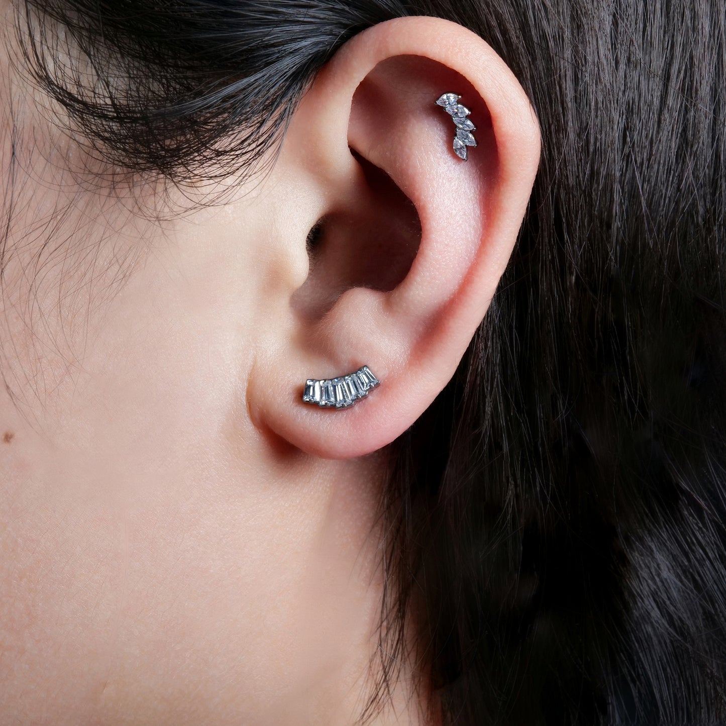 Limerencia Pure Titanium Hypoallergenic Earrings | White CZ Cluster Crown| Implant Grade Piercing jewelry| Suitable for Sensitive Ears Delicate Jewelry