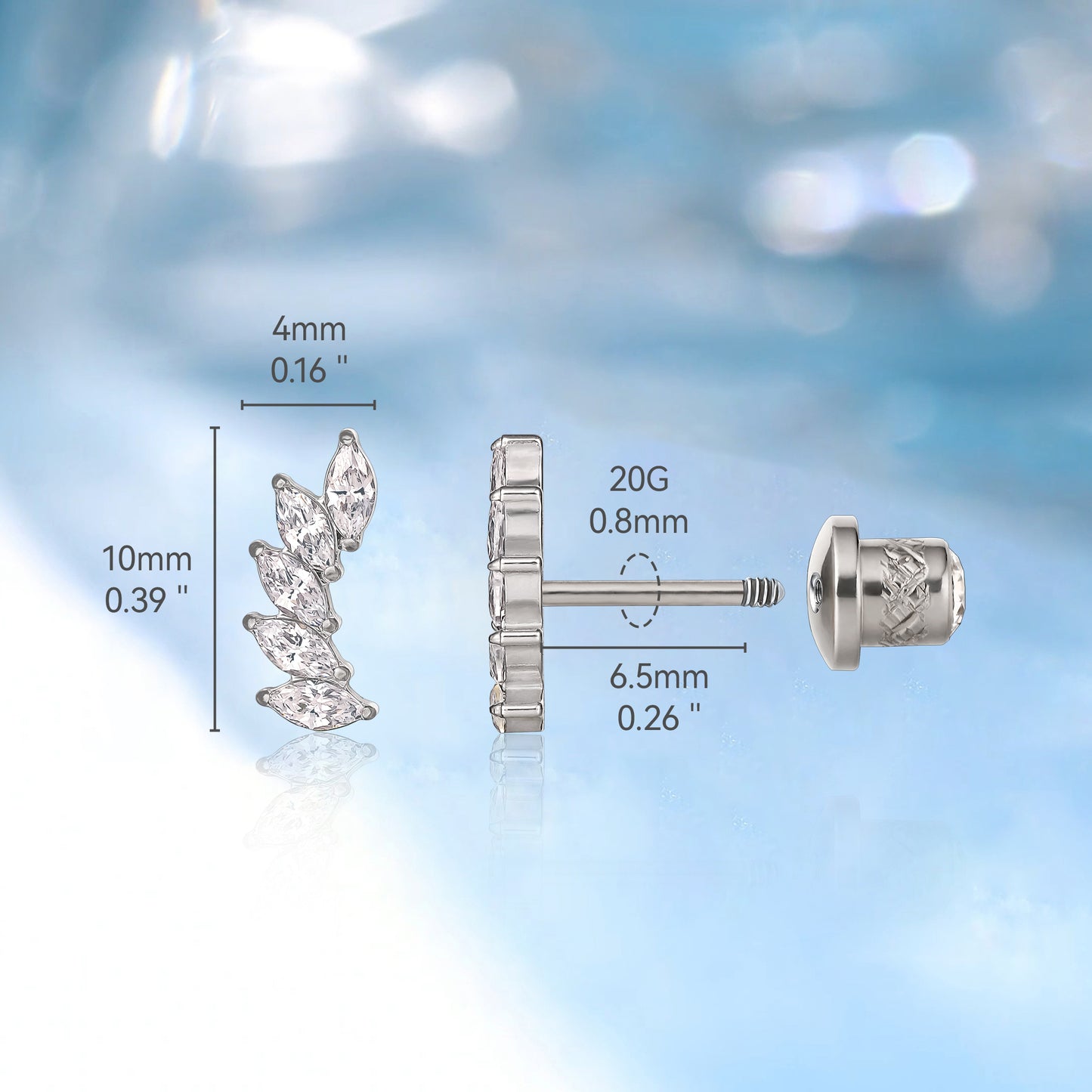 Limerencia Hypoallergenic G23 Implant Grade Titanium Screw Back Earrings Tragus 20G Helix F136 Piercing Post for Sensitive Ears Cartilage(Climber Crawler)