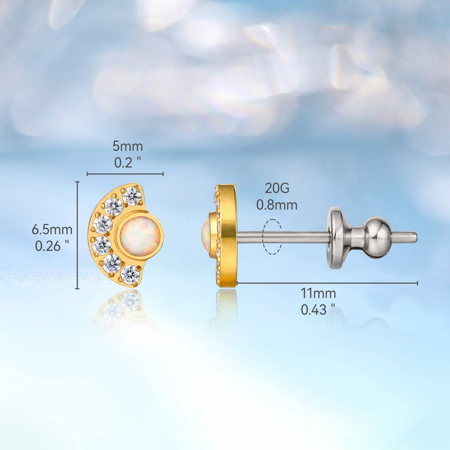 Limerencia F136 Pure Titanium Hypoallergenic Implant Grade Studs, G23 Small Dainty Cubic Zirconia Earrings for Women's Sensitive Ears(sun moon)