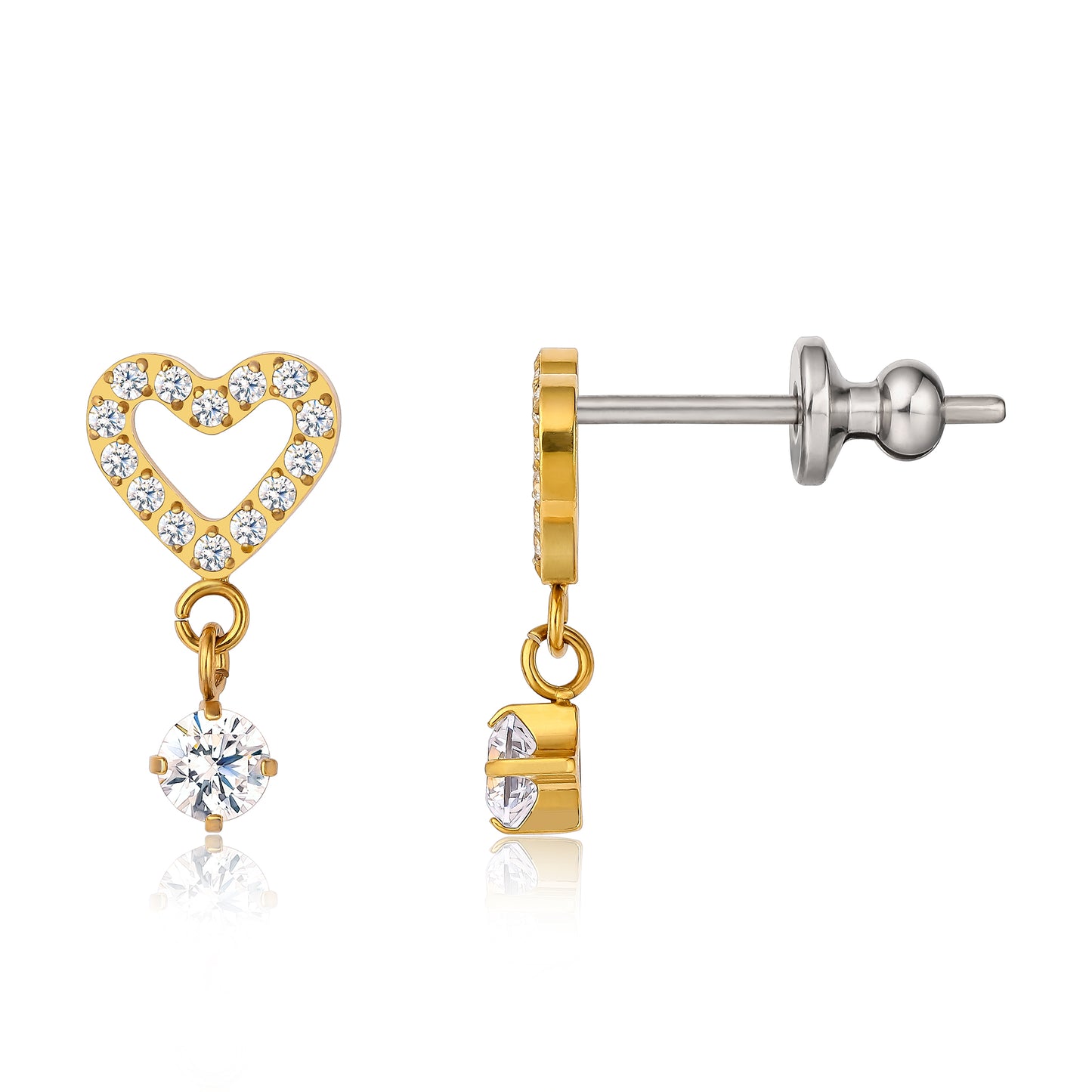 Limerencia F136 Pure Titanium Hypoallergenic Implant Grade Studs, G23 Small Dainty Cubic Zirconia Earrings for Women's Sensitive Ears(heart drop)