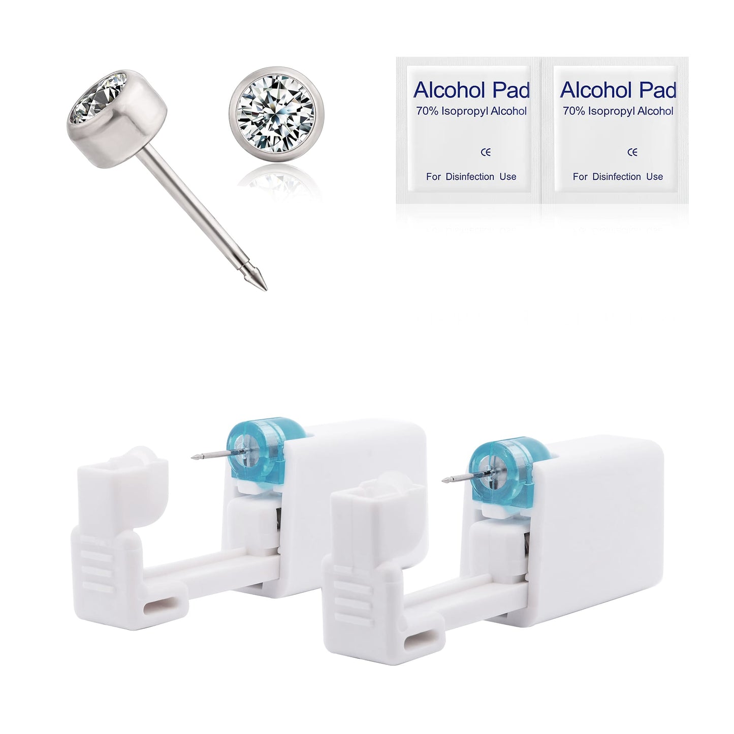 Kit de perçage des oreilles Limerencia en titane G23, kit pistolet à percer jetable avec clous en titane médical F136 sertis de zircone cubique 4 mm, kit auto-perçage à la maison avec lingettes alcoolisées