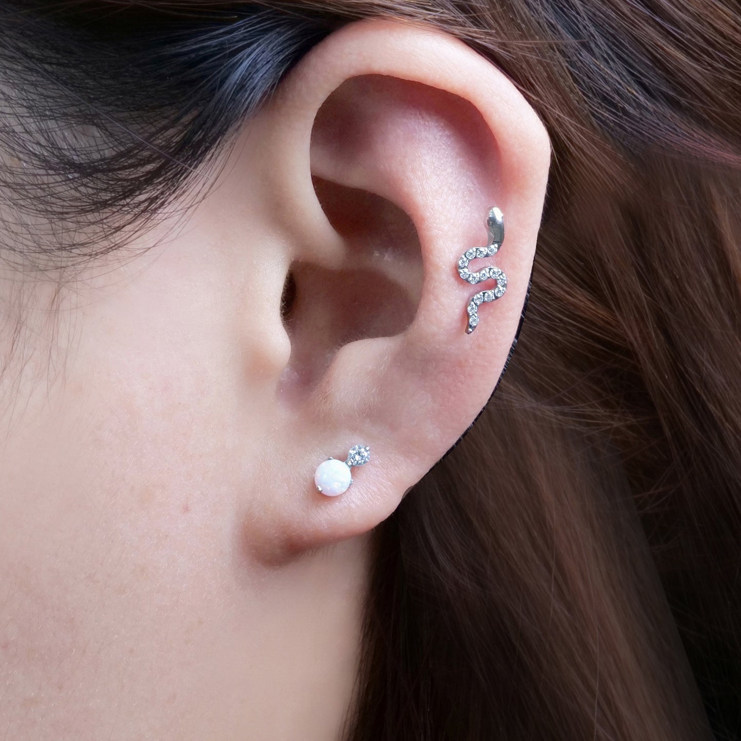 Limerencia Hypoallergenic G23 Implant Grade Titanium Screw Back Earrings Tragus 20G Helix F136 Piercing Post for Sensitive Ears Cartilage(snake)