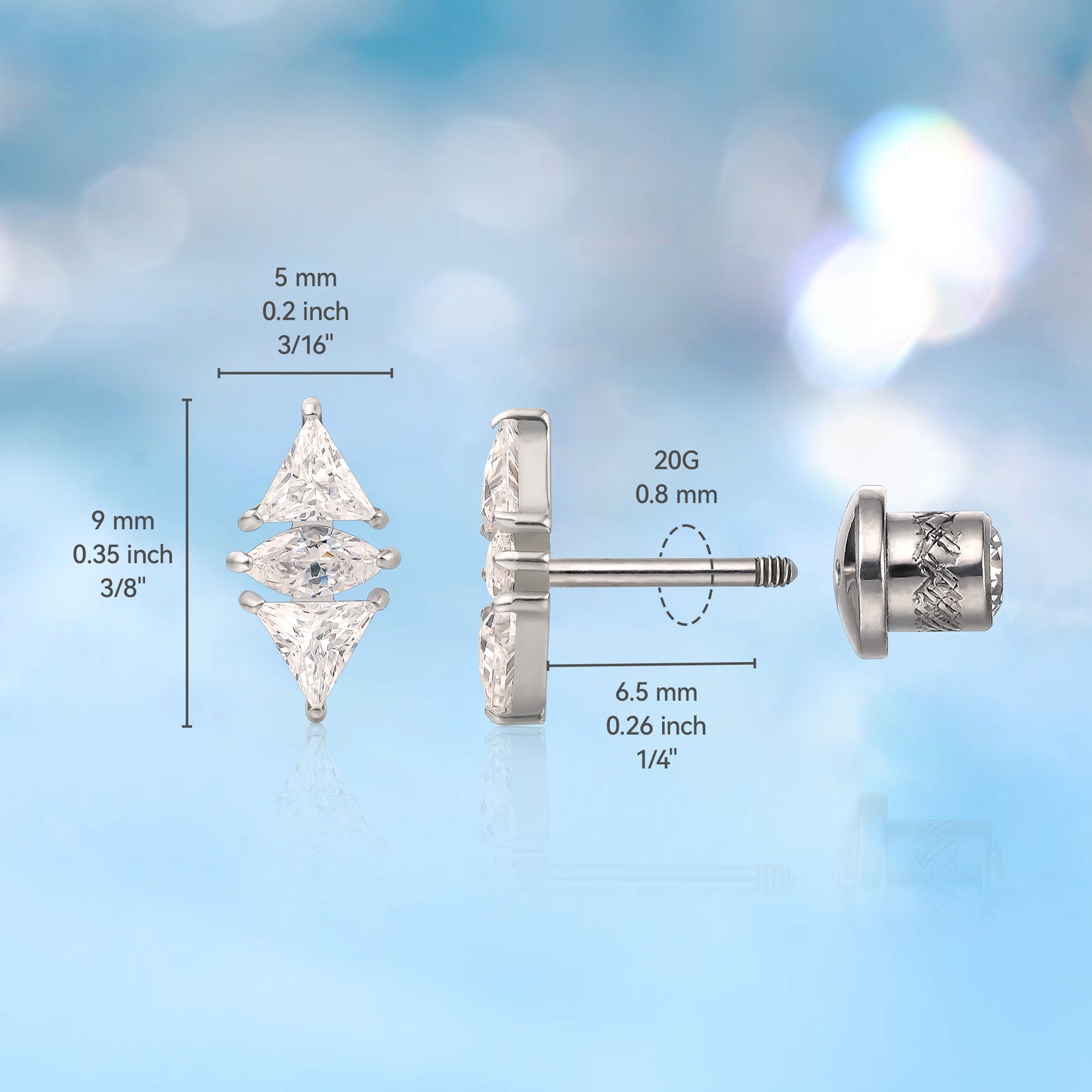 Limerencia Hypoallergenic G23 Implant Grade Titanium Screw Back Earrings Tragus 20G Helix F136 Piercing Post for Sensitive Ears Cartilage(diamond)