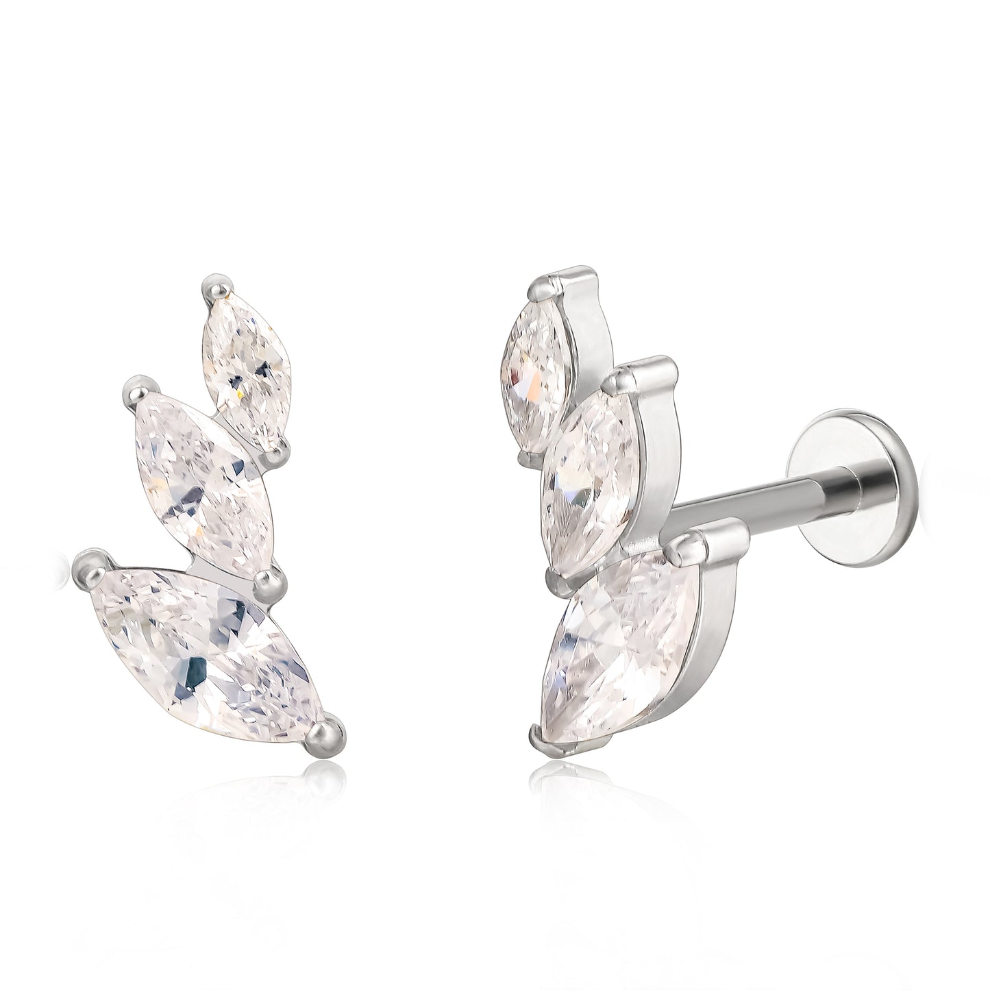 Limerencia Titanium ASTM F136 Threadless Push in Earrings, Hypoallergenic Flat Back 20G 6mm 8mm Body Piercing Cubic Zirconia Studs G23 for Cartilage Helix Tragus Conch Piercing (a pair)