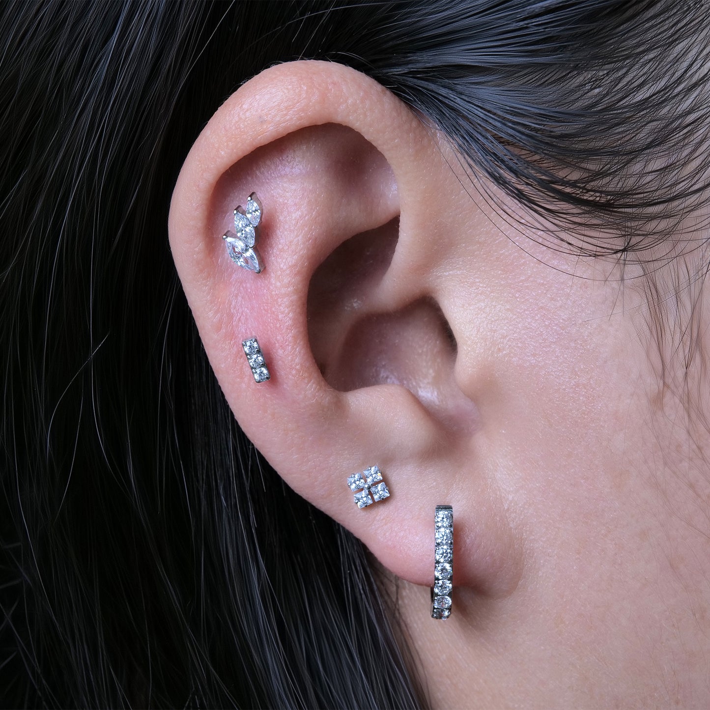 Limerencia Titanium ASTM F136 Threadless Push in Earrings, Hypoallergenic Flat Back 20G 6mm 8mm Body Piercing Cubic Zirconia Studs G23 for Cartilage Helix Tragus Conch Piercing (a pair)