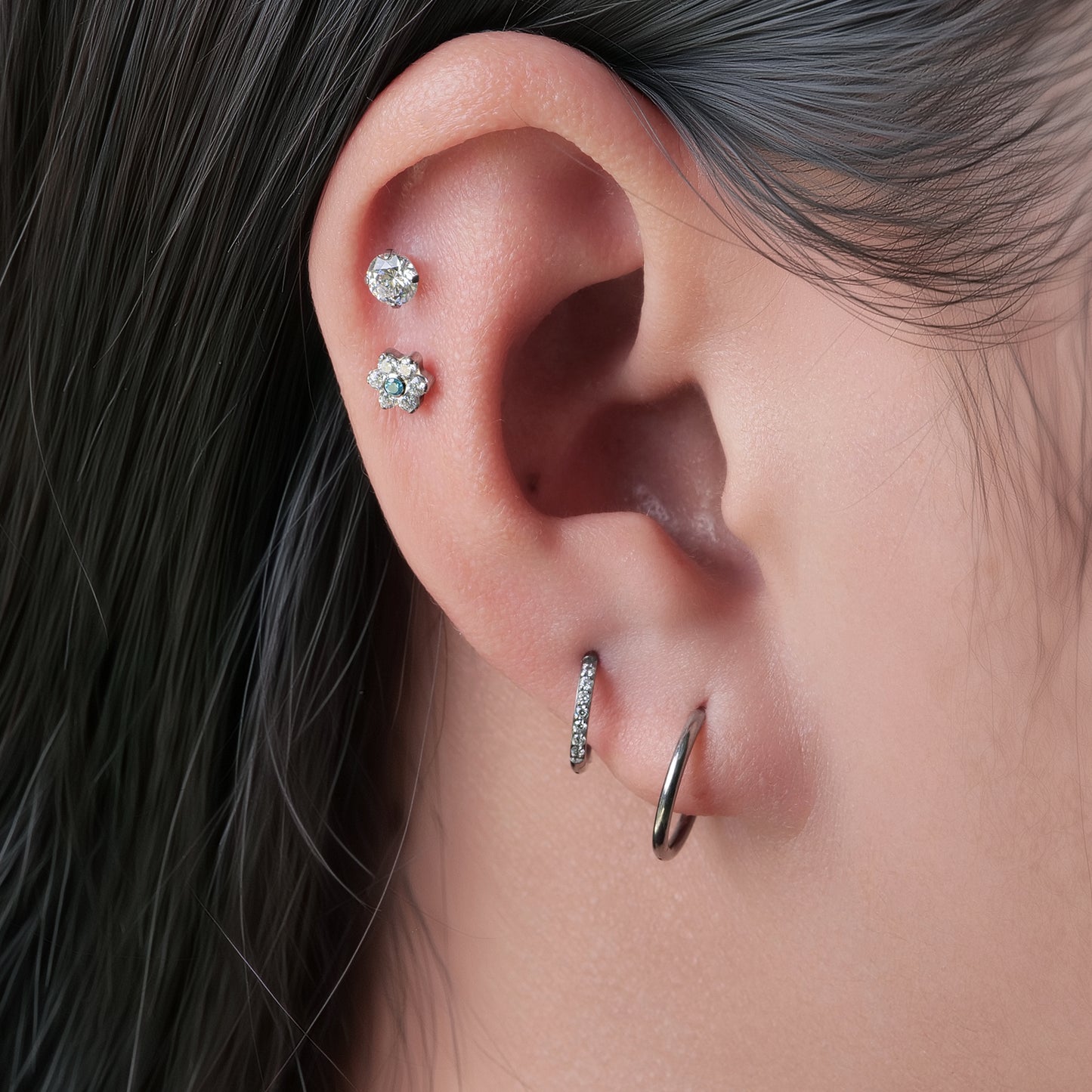 limerencia F136 Titanium Hypoallergenic Piercing Jewelry 18G 6mm 8mm 10mm For Tragus,Helix,Conch,Cartilage,Lip,Implant Grade Flat Back Internally Threaded Stud Earrings (blue flower 1pc)