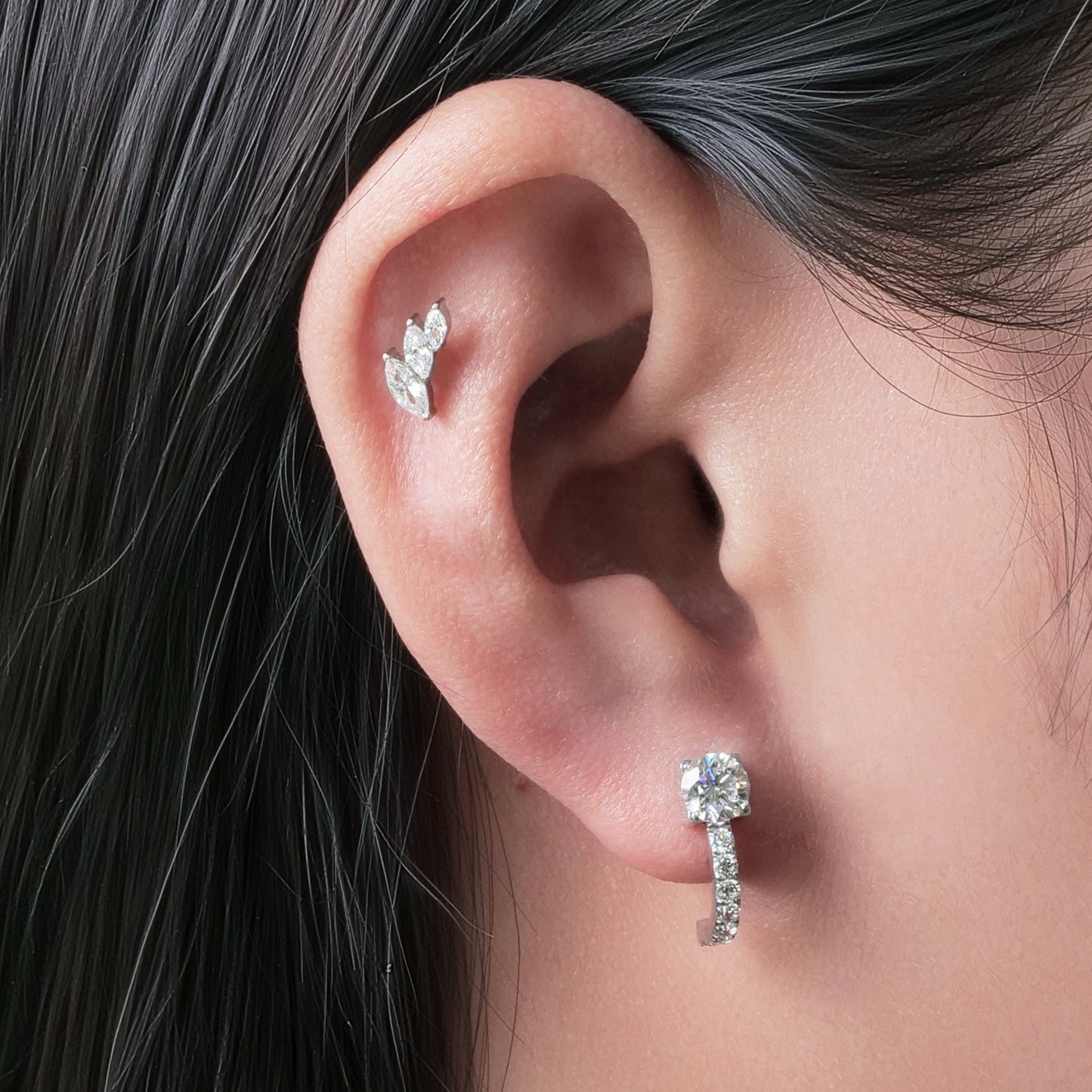 Limerencia Titanium ASTM F136 Threadless Push in Earrings, Hypoallergenic Flat Back 20G 6mm 8mm Body Piercing Cubic Zirconia Studs G23 for Cartilage Helix Tragus Conch Piercing (a pair)
