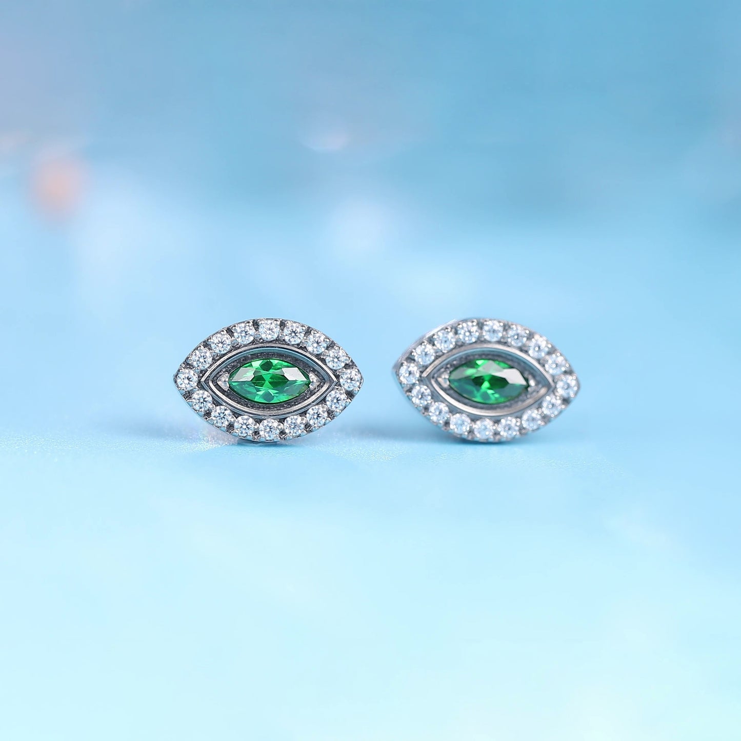 Limerencia Hypoallergenic F136 Pure Titanium Earrings, G23 Implant Grade Titanium Studs, Evil Eye Helix Studs with CZ Cluster, Minimalist Style for Women Sensitive Ears (Green Silver)