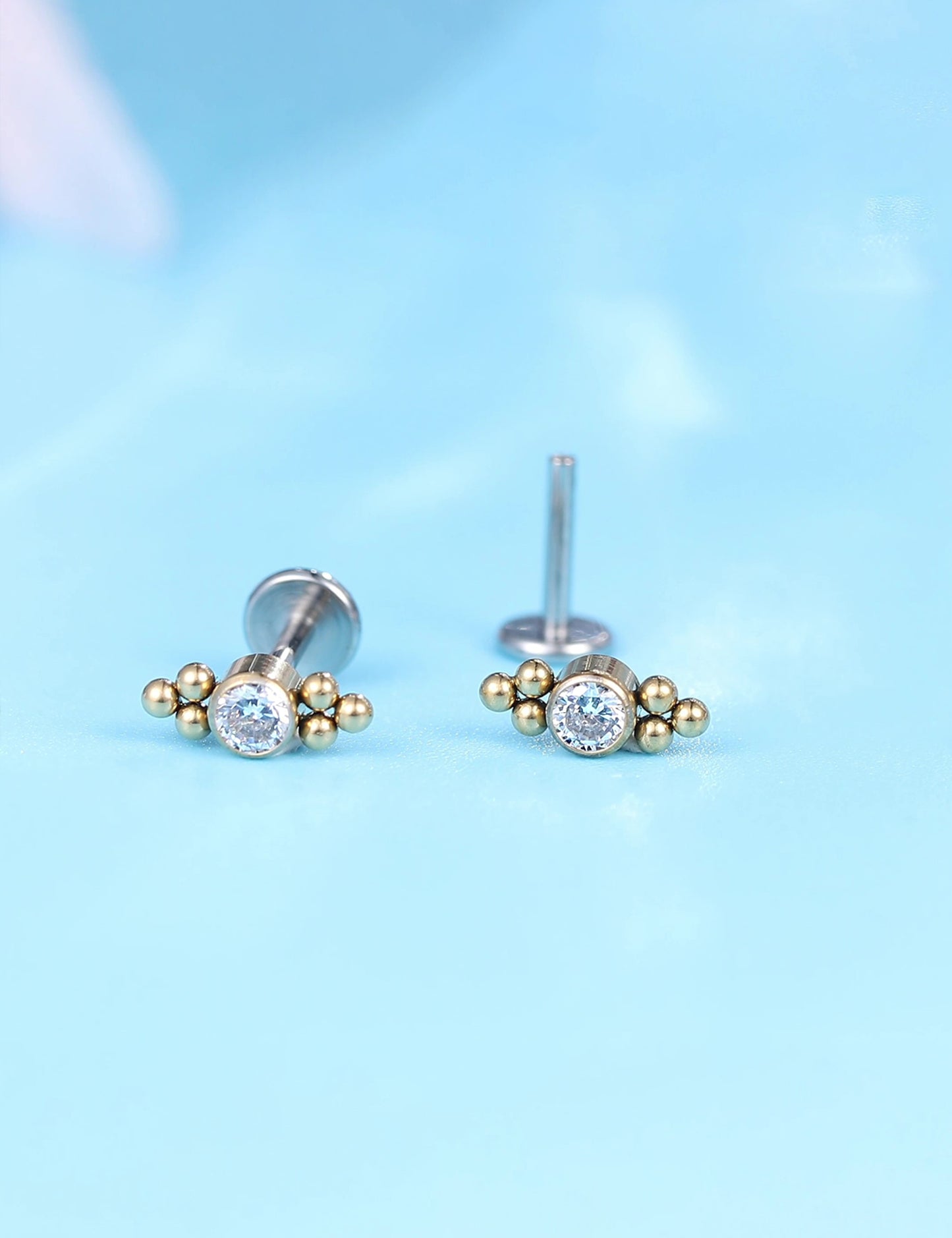 Limerencia G23 Hypoallergenic 18g Flat Back Stud Earrings | F136 Implant Grade Titanium Press Fit Threadless Push Pop in Cartilage Helix Labret Lip Monroe Tragus Piercing Studs- Deux