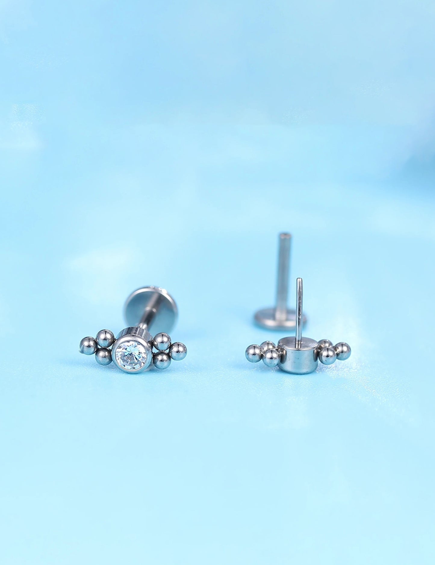 Limerencia G23 Hypoallergenic 18g Flat Back Stud Earrings | F136 Implant Grade Titanium Press Fit Threadless Push Pop in Cartilage Helix Labret Lip Monroe Tragus Piercing Studs- Deux