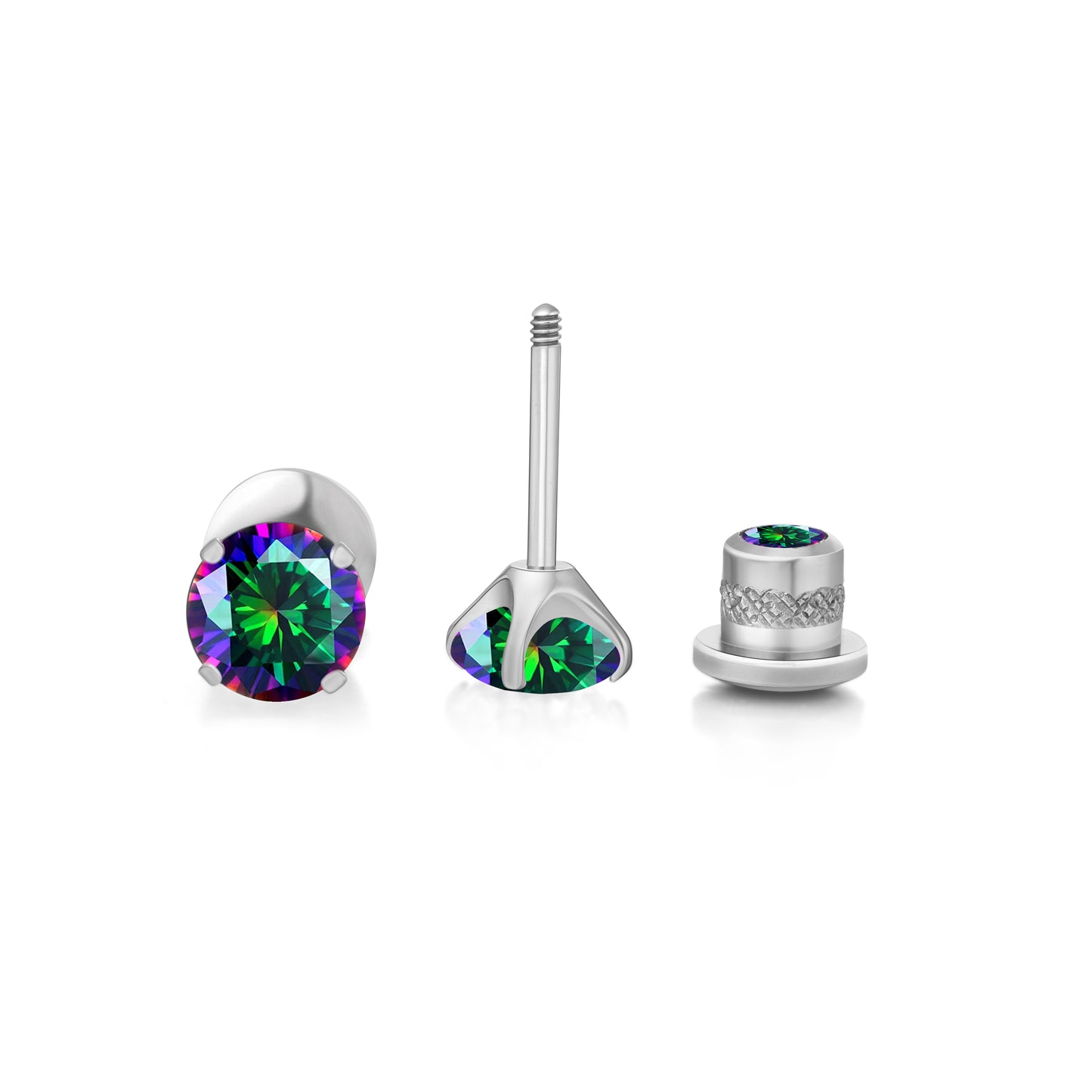 Limerencia Titanium Hypoallergenic Earrings Studs G23 for Women 5A Cubic Zirconia Helix Screw Back Implant Grade F136 Piercing Earrings for Sensitive Ears (Rainbow Quartz)