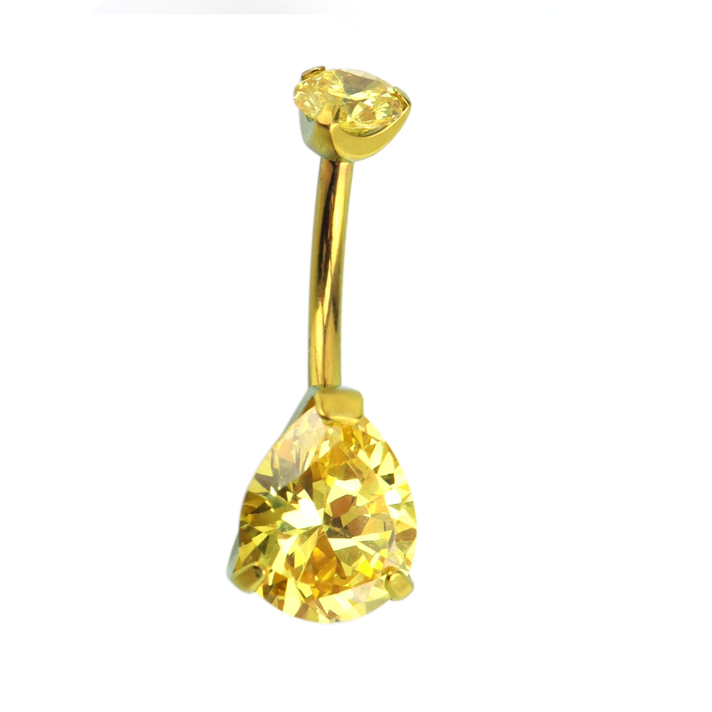 limerencia G23 Titanium Belly Button Rings hypoallergenic medical implant grade 14G Teardrop CZ Belly Navel Rings Piercing Belly Bars(Water drop belly button ring) (Gold + Yellow)