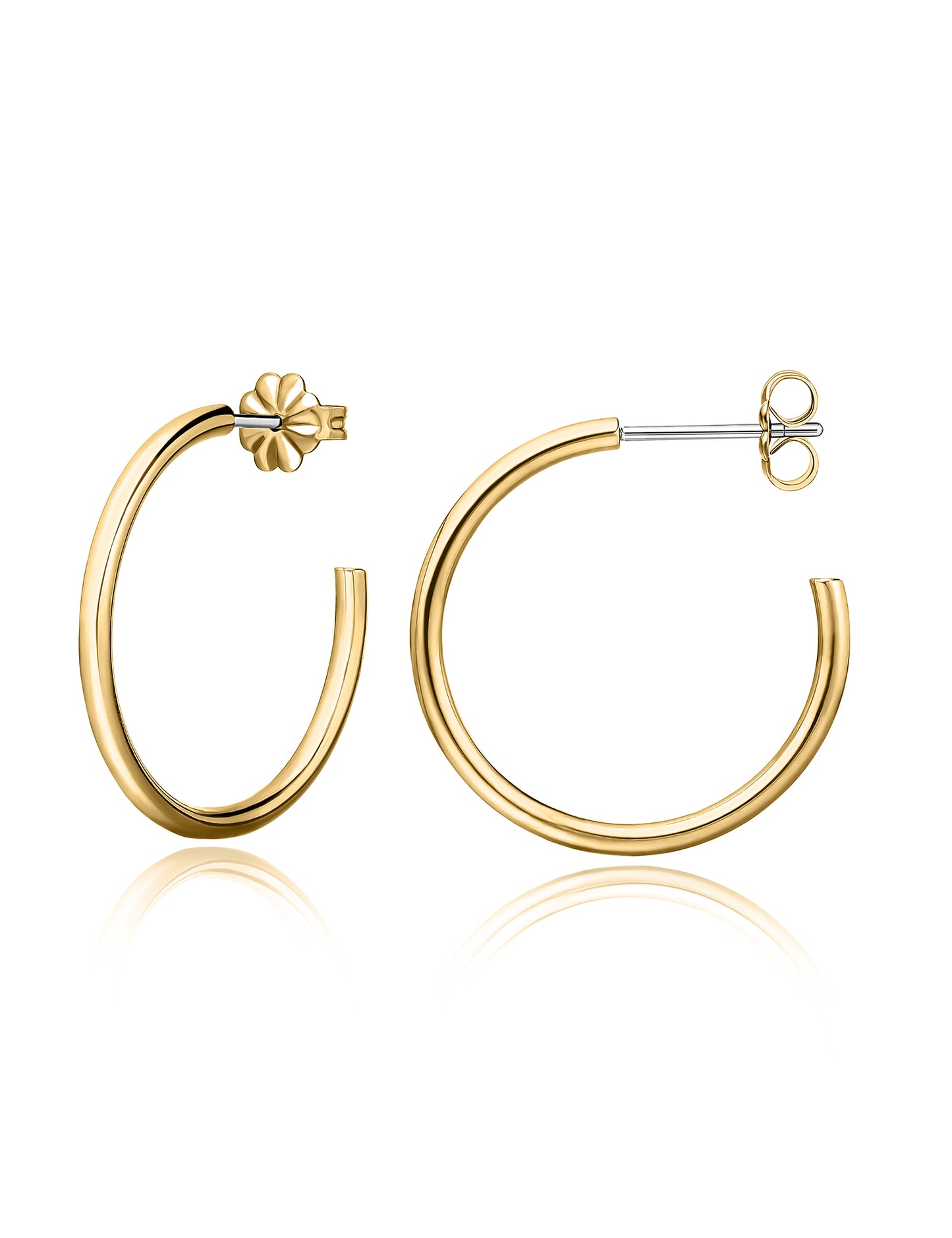Limerencia Hypoallergenic G23 Pure Titanium Big Open C Hoop Earrings, F136 Lightweight Cubic Zirconia Cuff Huggie Earrings for Women Sensitive Ears (20 mm Thin Round Hoop, Silver)