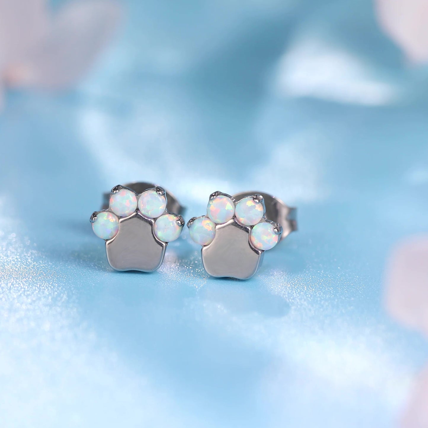 Limerencia G23 Pure Titanium Hypoallergenic Earrings | Cat Paws OPAL F136 Implant Grade Titanium Jewelry for Sensitive Ears
