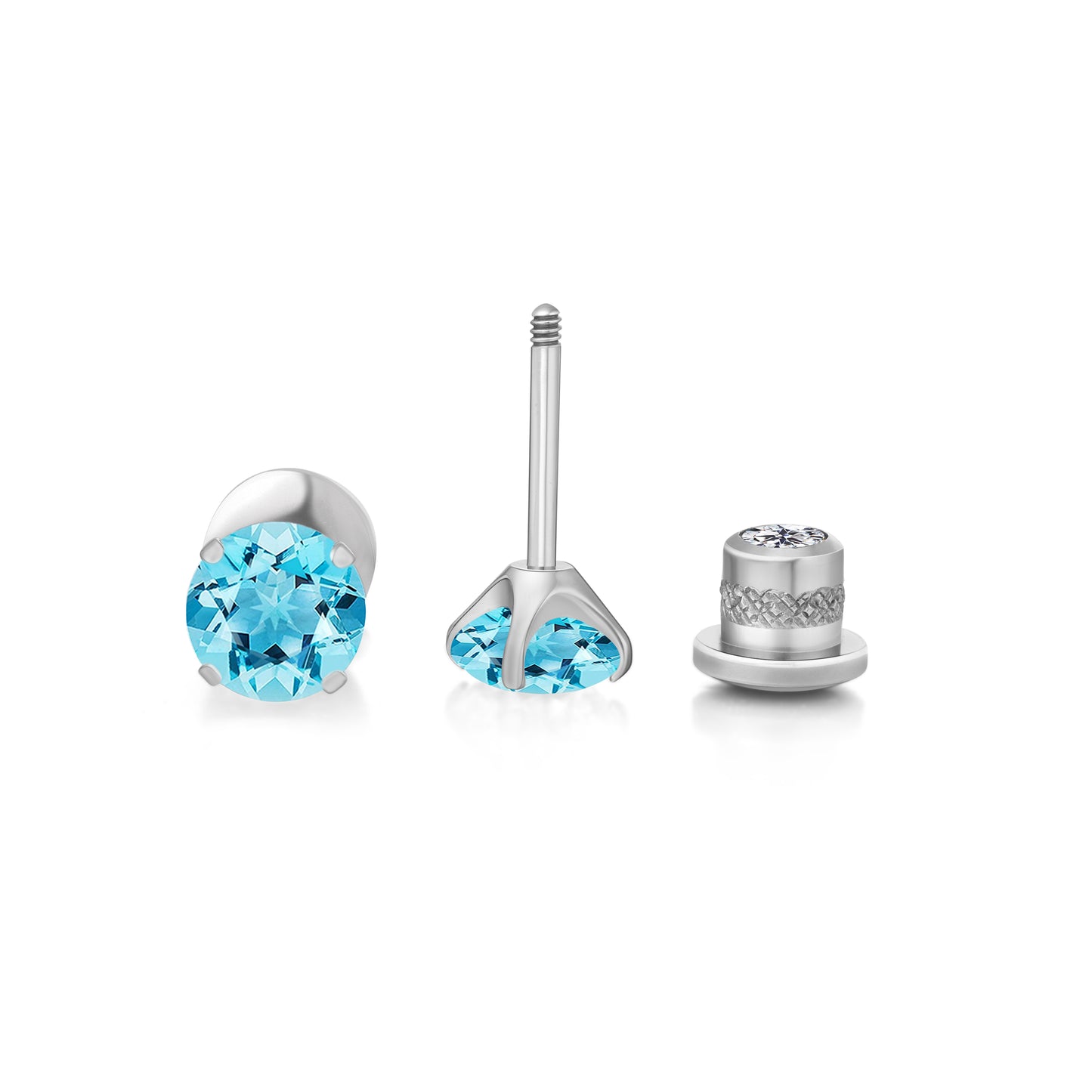 Limerencia Titanium Hypoallergenic Earrings Studs G23 for Women 5A Cubic Zirconia Helix Screw Back Implant Grade F136 Piercing Earrings for Sensitive Ears (Aquamarine)