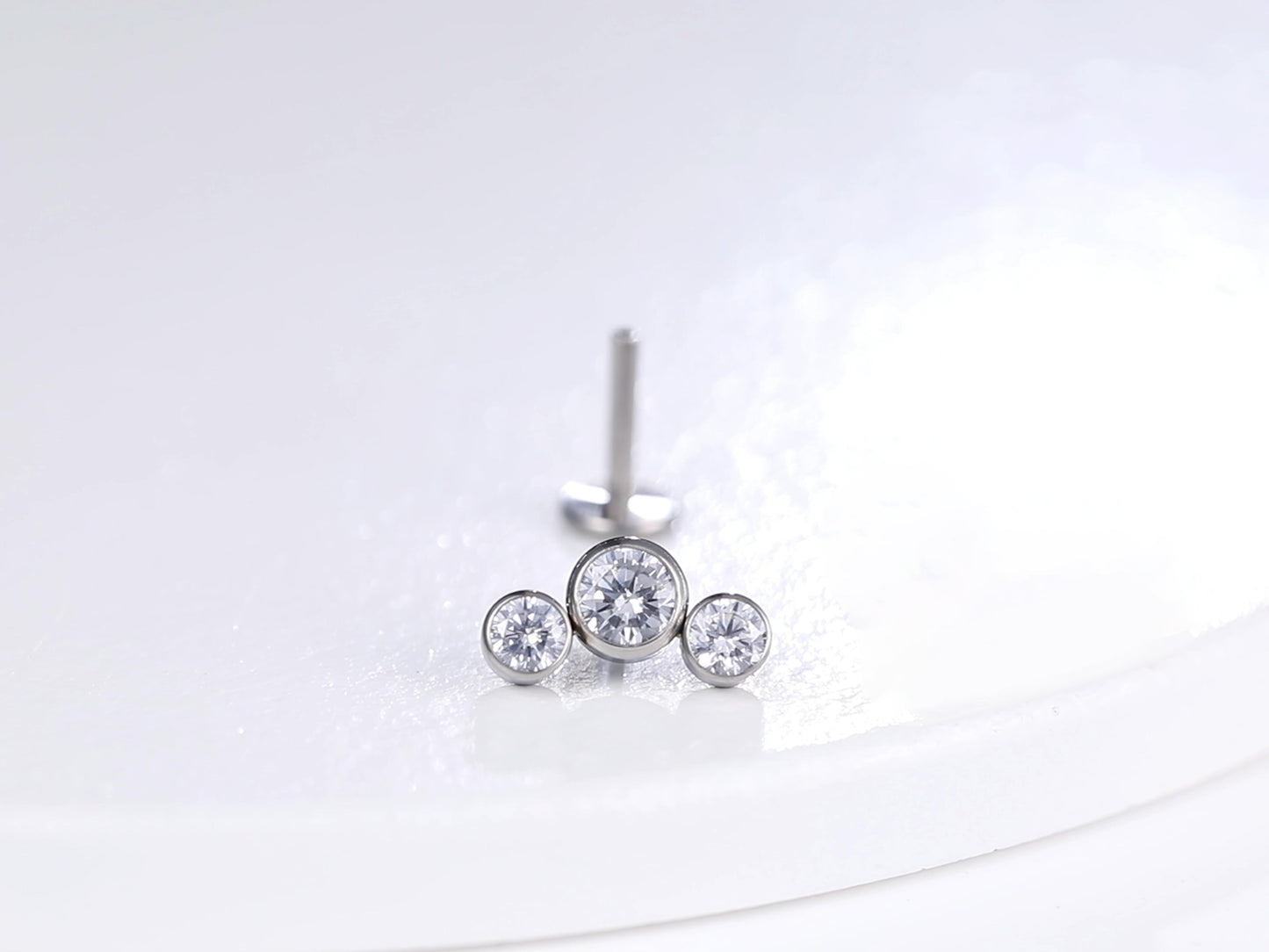 Limerencia G23 Hypoallergenic 18g Flat Back Stud Earrings | F136 Implant Grade Titanium Press Fit Threadless Push Pop in Cartilage Helix Labret Lip Monroe Tragus Piercing Studs- Three Crystal Cluster