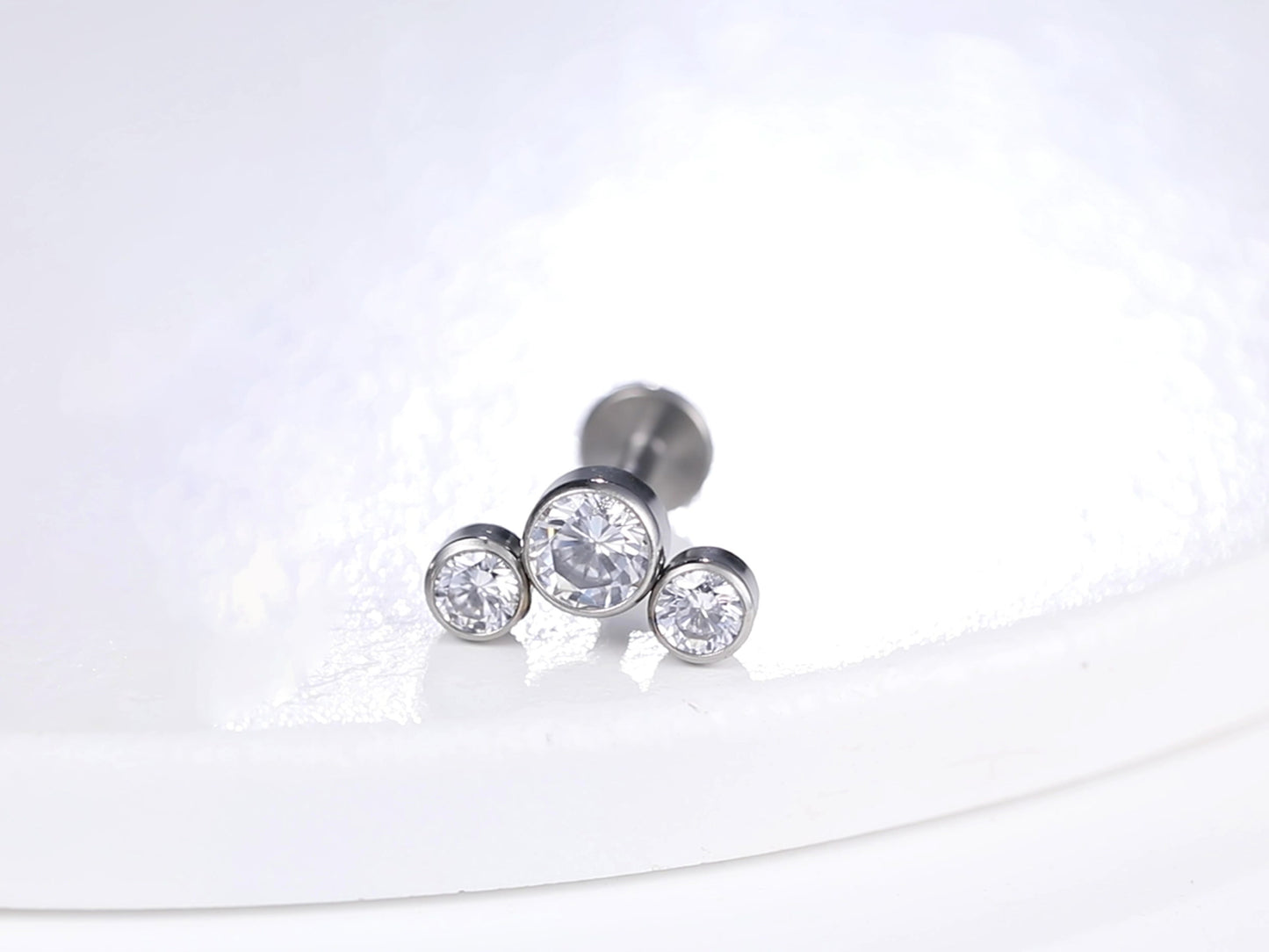 Limerencia G23 Hypoallergenic 18g Flat Back Stud Earrings | F136 Implant Grade Titanium Press Fit Threadless Push Pop in Cartilage Helix Labret Lip Monroe Tragus Piercing Studs- Three Crystal Cluster