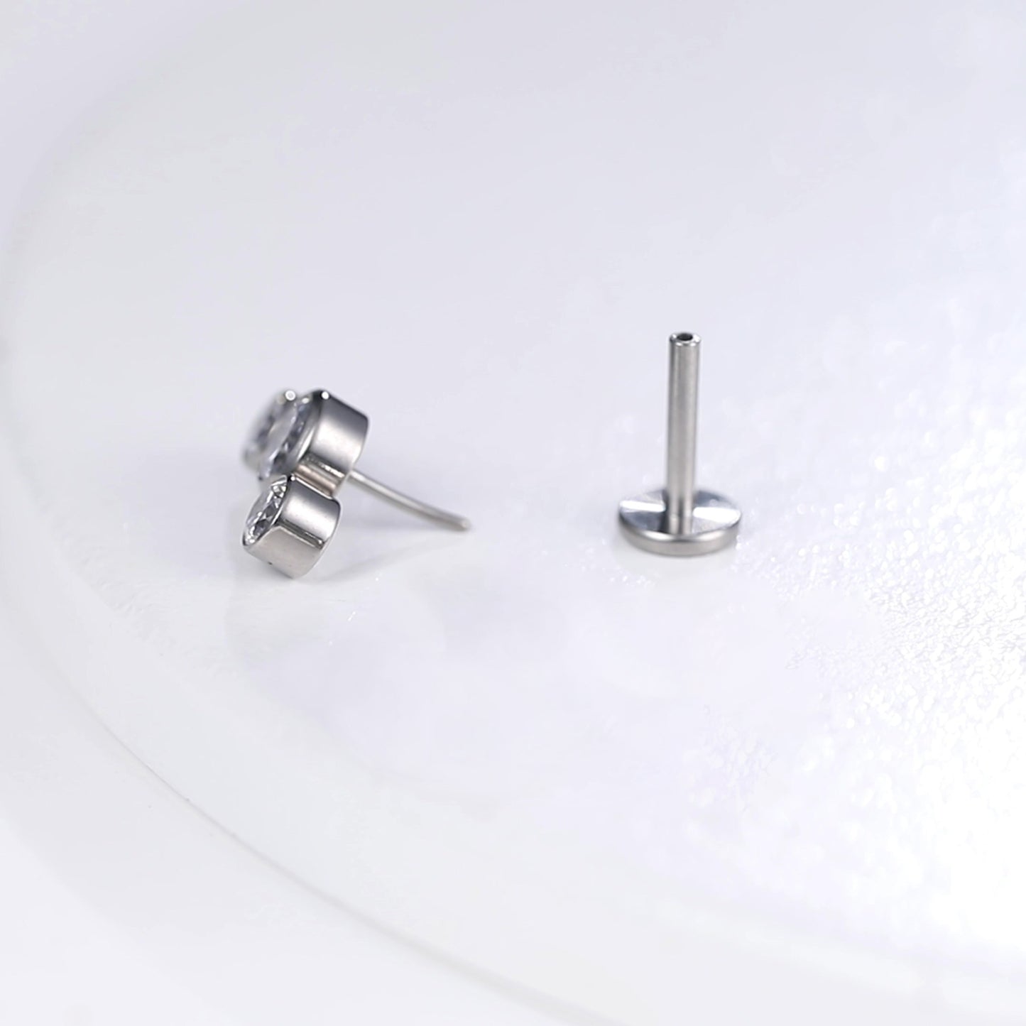 Limerencia G23 Hypoallergenic 18g Flat Back Stud Earrings | F136 Implant Grade Titanium Press Fit Threadless Push Pop in Cartilage Helix Labret Lip Monroe Tragus Piercing Studs- Three Crystal Cluster