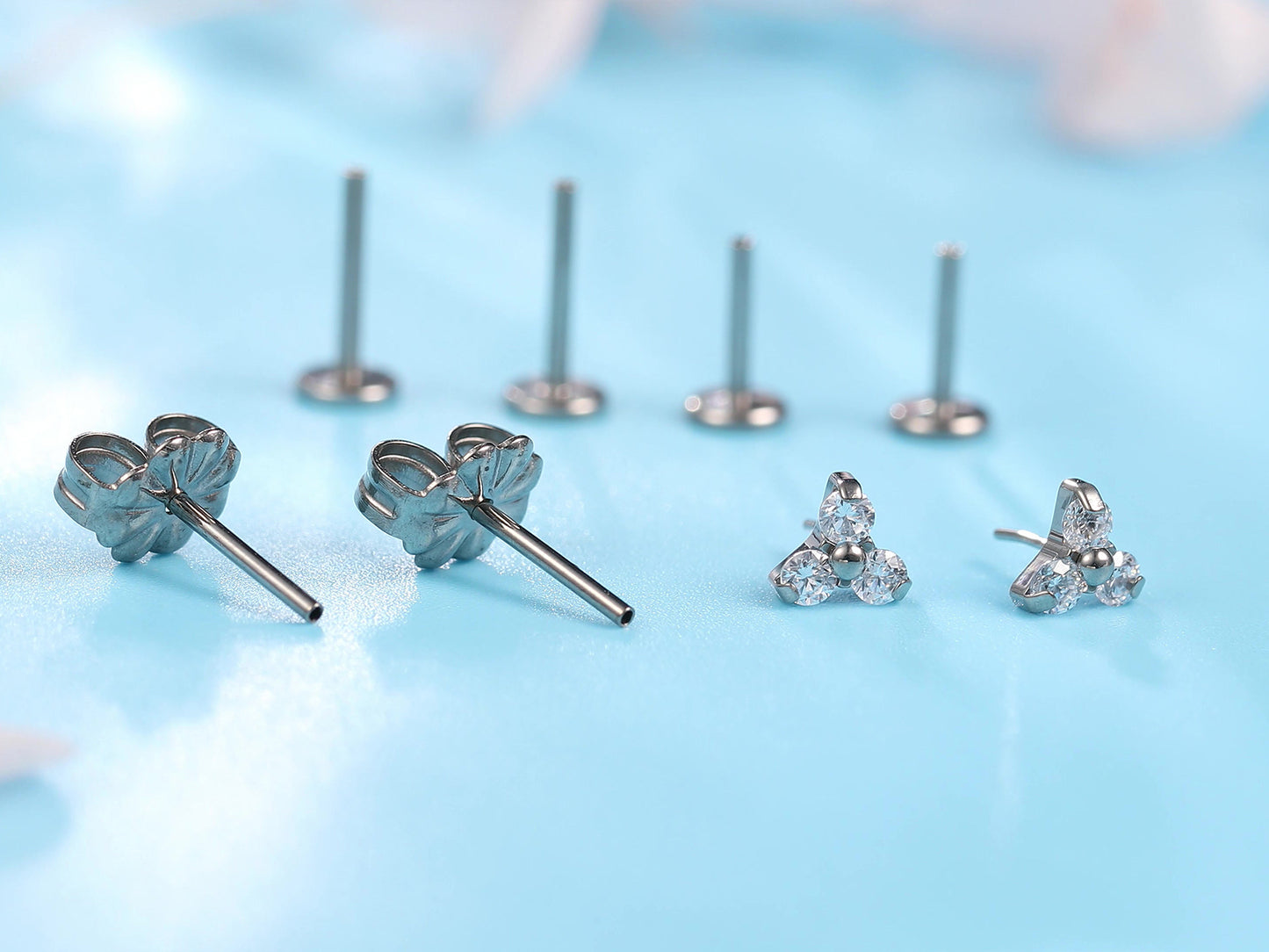 limerencia G23 Hypoallergenic 18g Flat Back Stud Earrings | F136 Implant Grade Titanium Press Fit Threadless Push Pop in Cartilage Helix Labret Lip Monroe Tragus Piercing Studs- Trinity CZ