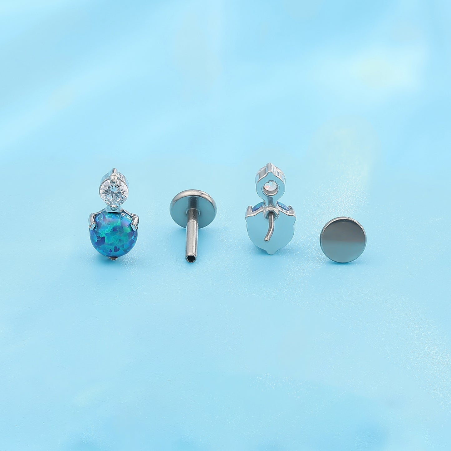 Limerencia G23 Hypoallergenic 18g Flat Back Stud Earrings | F136 Implant Grade Titanium Press Fit Threadless Push Pop in Cartilage Helix Labret Lip Monroe Tragus Piercing Studs- CZ + Green Opal