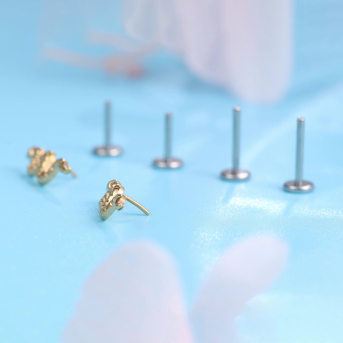 Limerencia G23 Hypoallergenic 18g Flat Back Stud Earrings | F136 Implant Grade Titanium Press Fit Threadless Push Pop in Cartilage Helix Labret Lip Monroe Tragus Piercing Studs- Snake